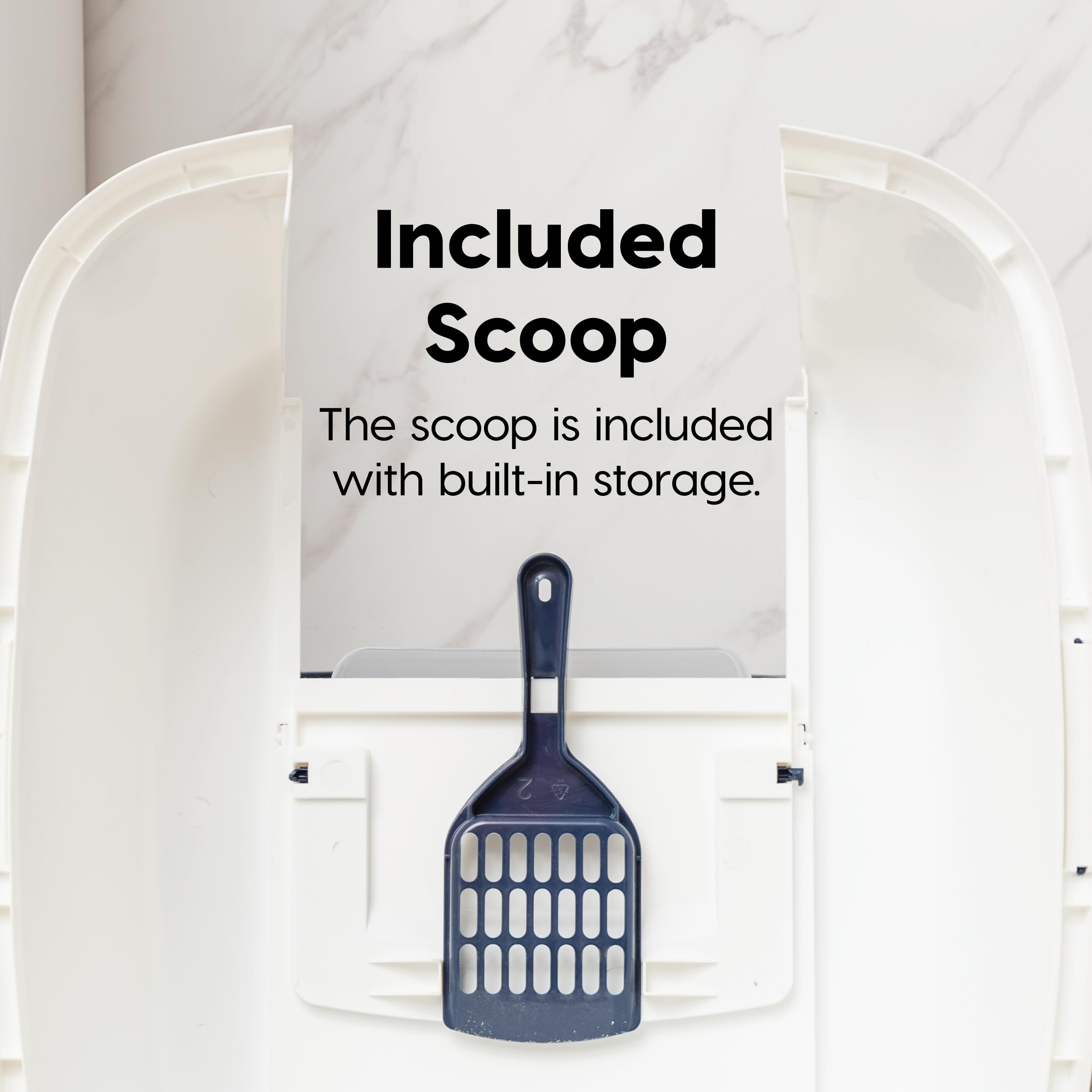 IRIS USA Jumbo Enclosed Cat Litter Box - Navy/White, Plastic, Front Door Flap, Handle & Buckles for Portability, Model 588423