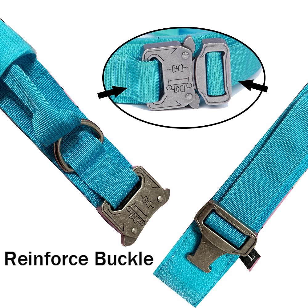 Tactical Dog Collar And Leash Set Tactical Dog Collar With Handle Bungee Leash Adjustable Military Training Nylon Collar Dog Training Collar Leash Set With Control Handleand Metal Buckle(Blue S