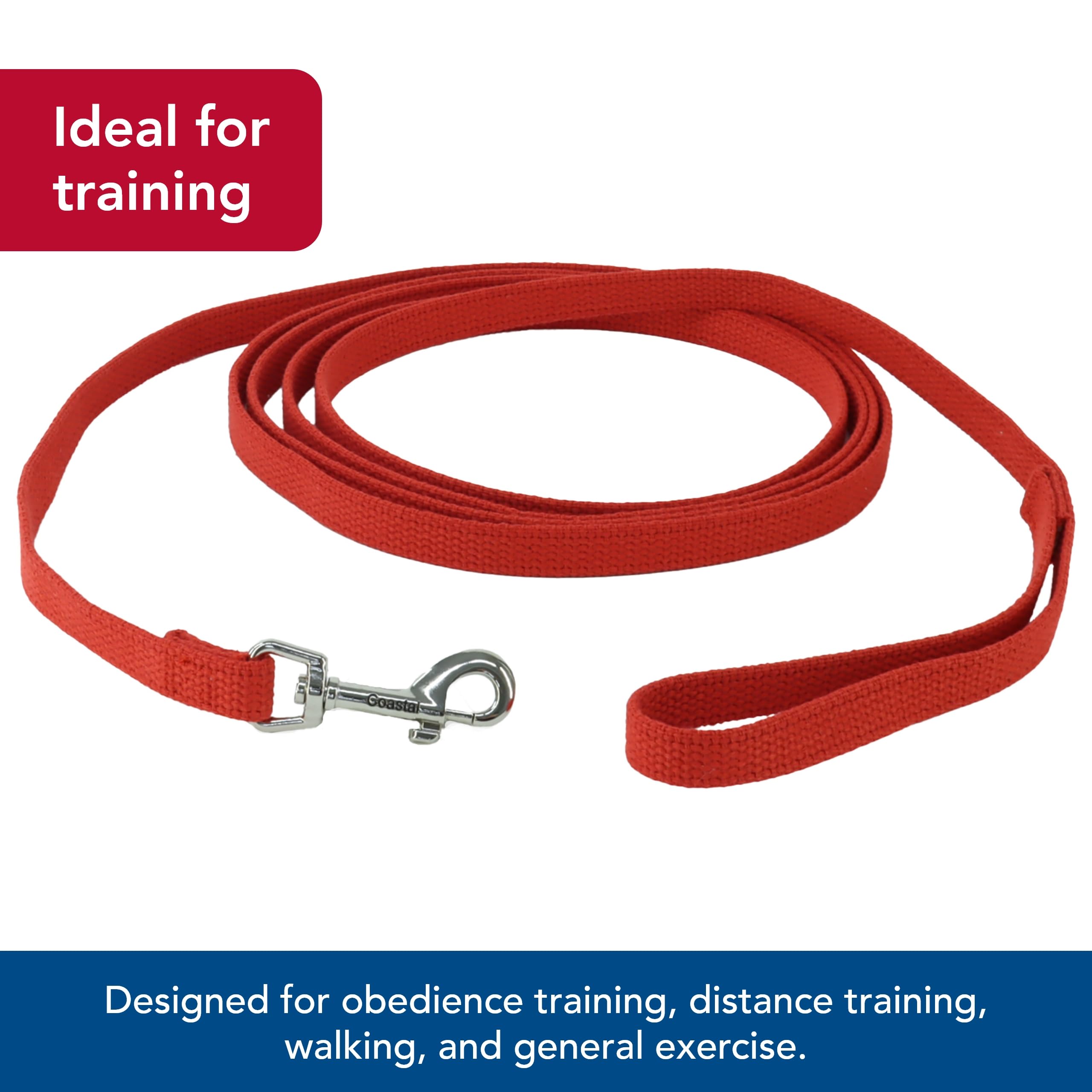 Coastal Cotton Web Training Dog Leash Red 20 ft.