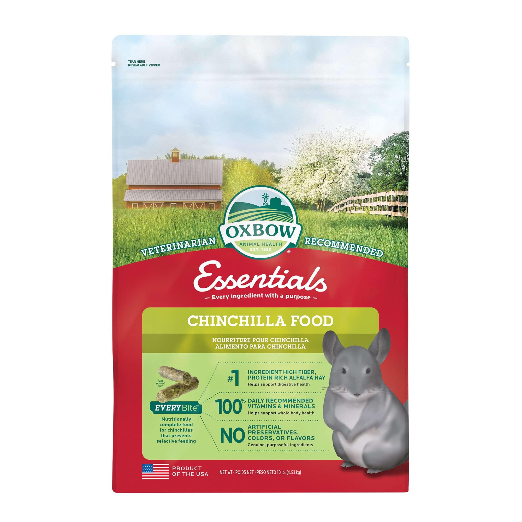 Oxbow Essentials Chinchilla Food - All Natural Chinchilla Pellets- Veterinarian Recommended- No Seeds & Artificial Ingredients- 