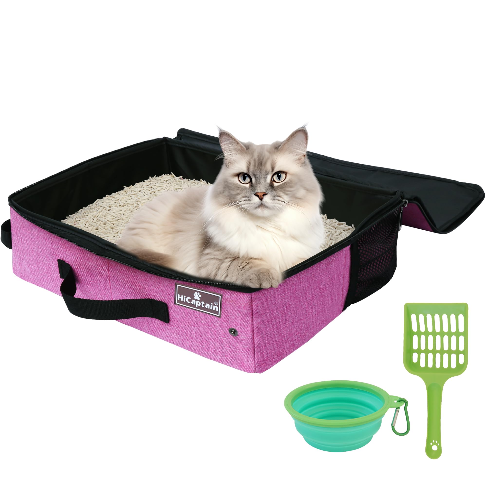 Hicaptain Portable Cat Travel Litter Box With Lid, Foldable Travel Litter Box In Car Designed For Medium Cats, Light Weight Leak