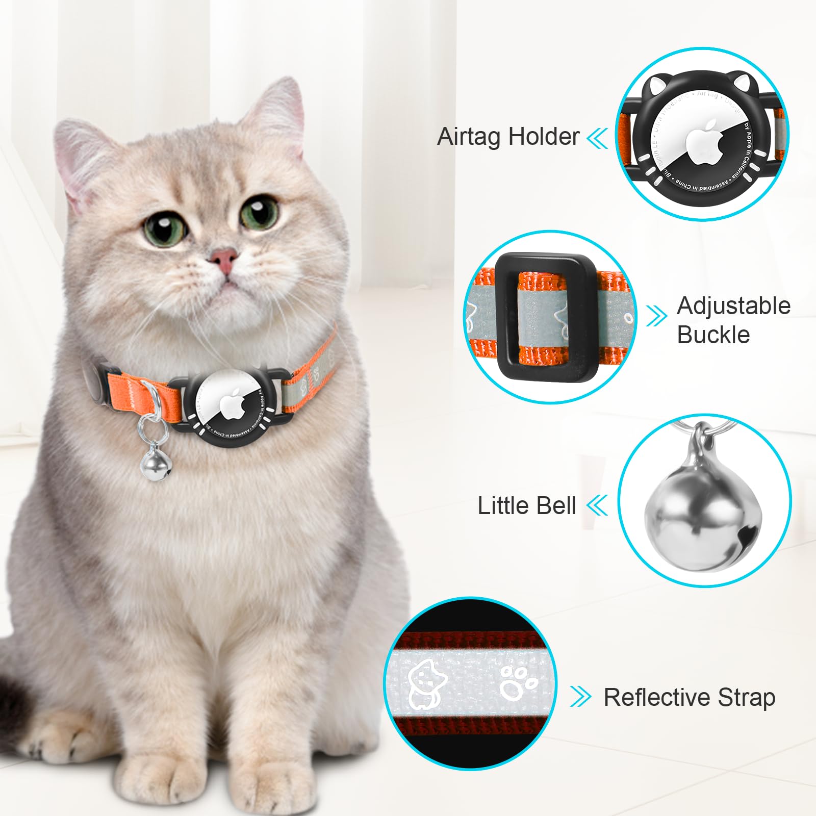 Agoumlux Airtag Cat Collar, Reflective Cat Collar With Apple Air Tag Holder, Breakaway Gps Tracker Pet Collar With Bell For Cat