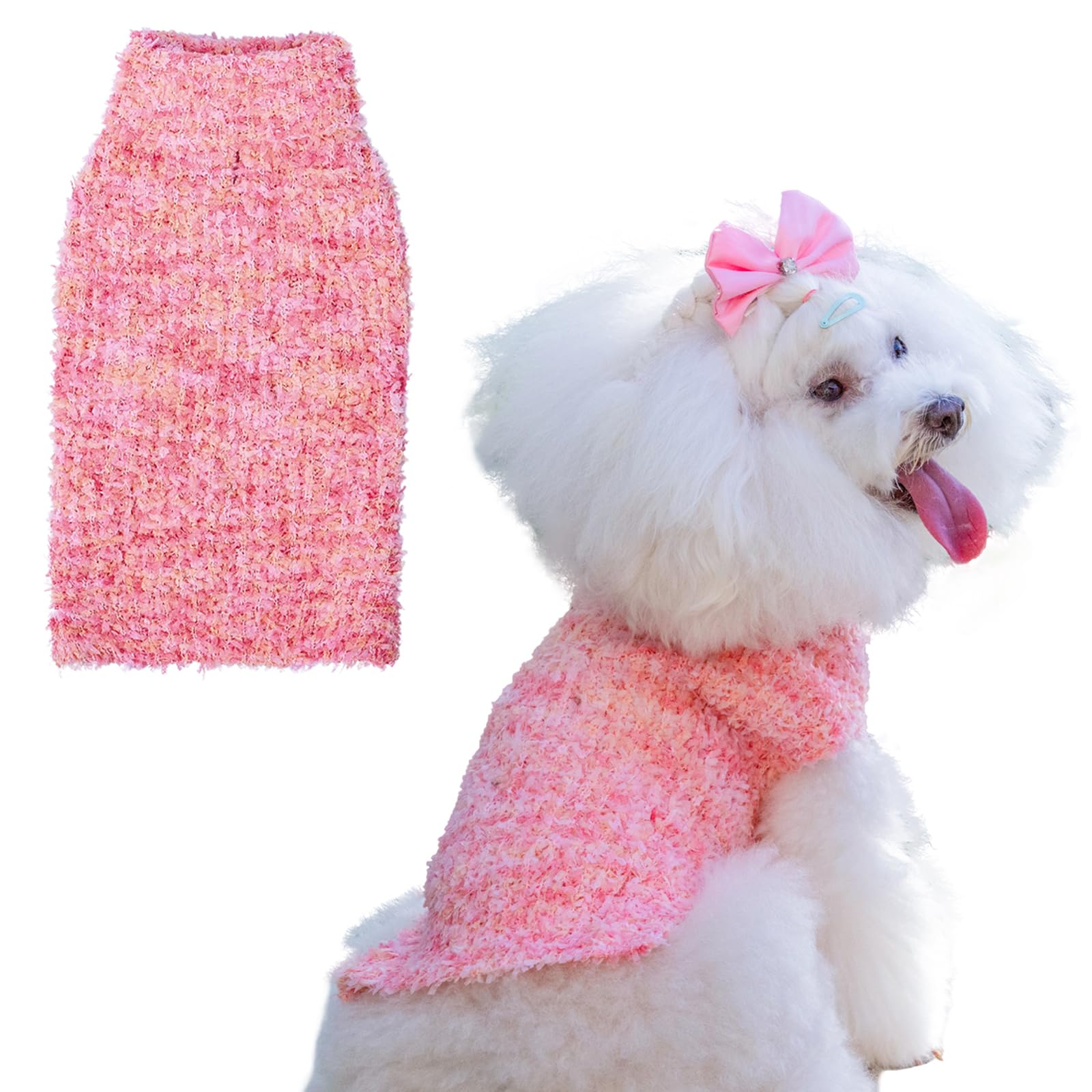 Cutebone Pink Dogs Sweater For Medium Large Dogs Girls Butterfly Yarn Knit Turtleneck Pet Winter Clothes Cat Apparel With Leash 