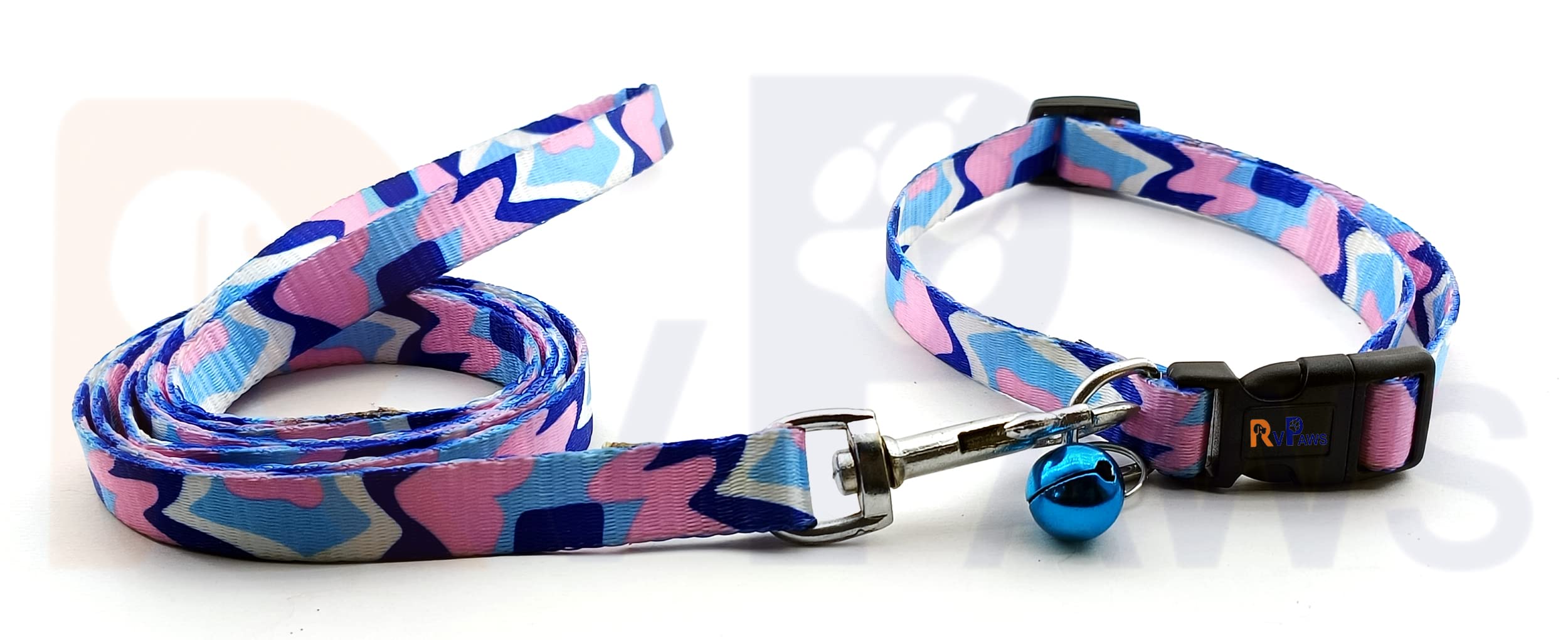 Woofy Dog Collar And Leash Set Printed With Bell, Adjustable Nylon Collar With Quick Release And Breathable Collar Set Ideal For