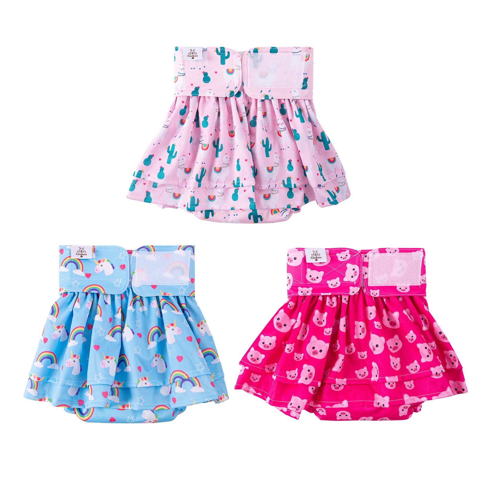 Cutebone Female Dog Diapers With Skirts 3 Pack Reusable Puppy Dresses Pants For Heat Cycle Period Qbd01L
