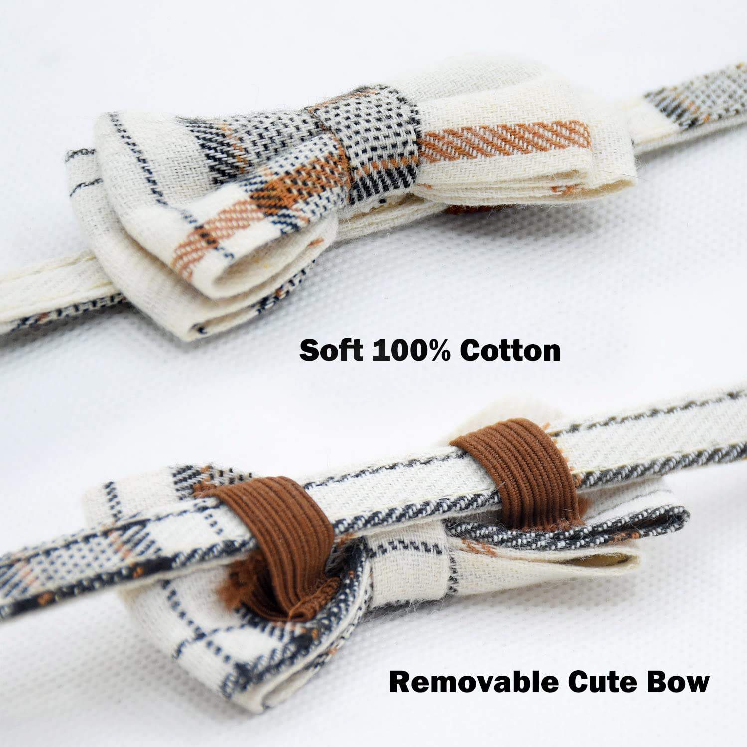 Cat Collar Breakaway With Bell And Bow Tie, Plaid Design Adjustable Safety Kitty Kitten Collars(6.8-10.8In) (White&Cream Color P