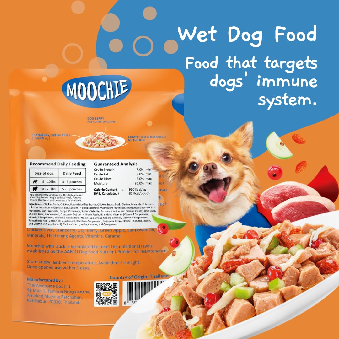 MOOCHIE Grain Free Small Dogs Wet Dog Food - Boost Immune - Duck, Cranberry & Goji Berry - No Artificial Flavors or Preservative