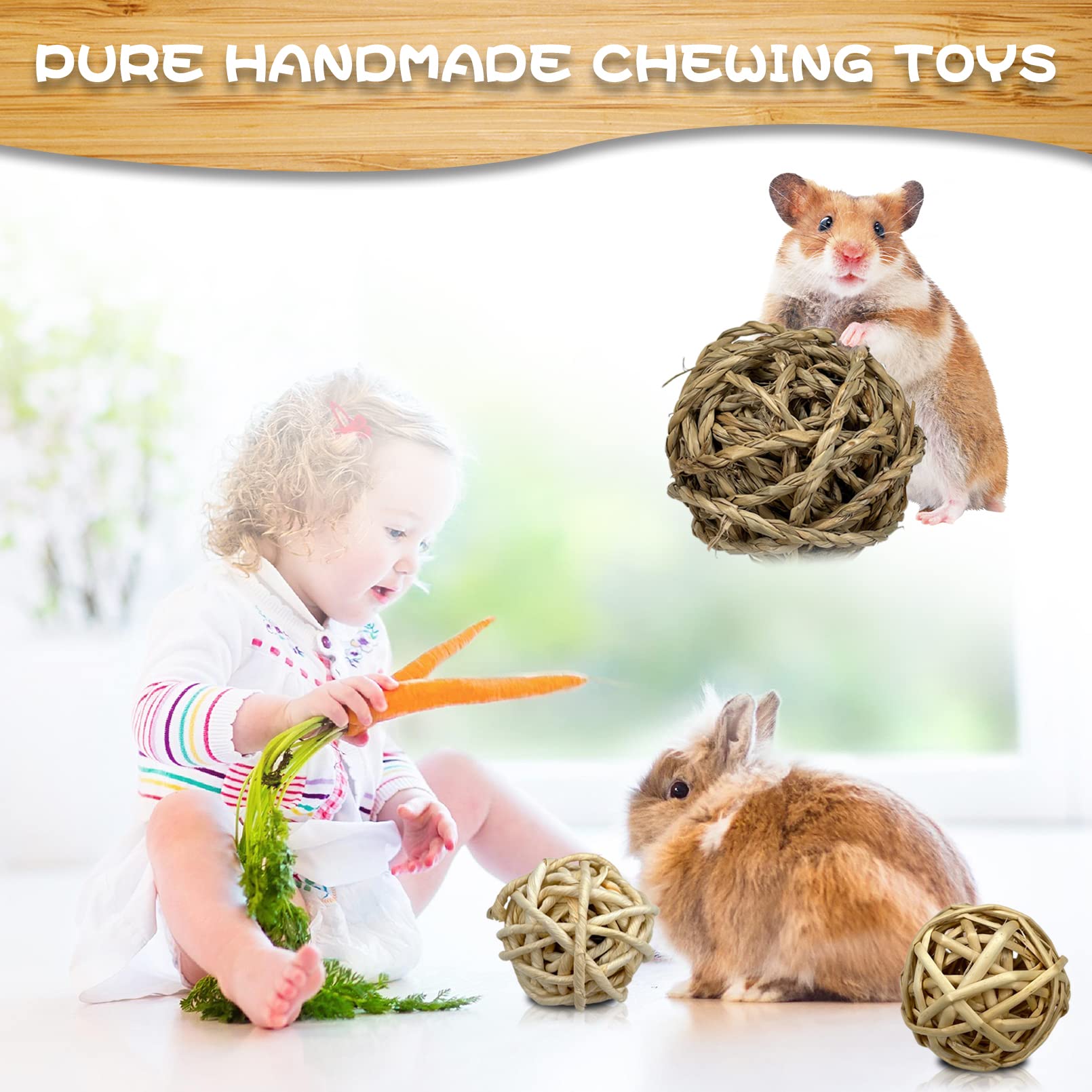 Tfwadmx 6 Pcs Small Animal Chew Ball Toy Rabbit Rolling Activity Play Balls Pet Cage Entertainment Accessories For Hamster Guine