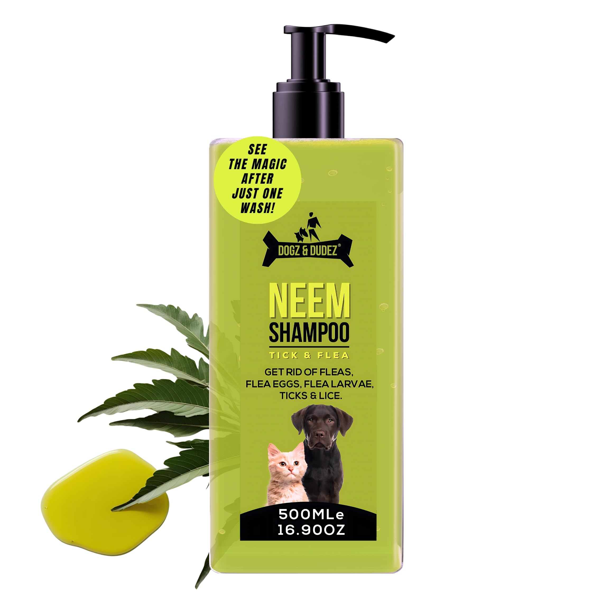 Dogz & Dudez Natural Neem Shampoo Anti Tick & Flea And Lice| Natural Neem & Lemongrass Oil Reduce Itching| Paraben Free, Ph Bala