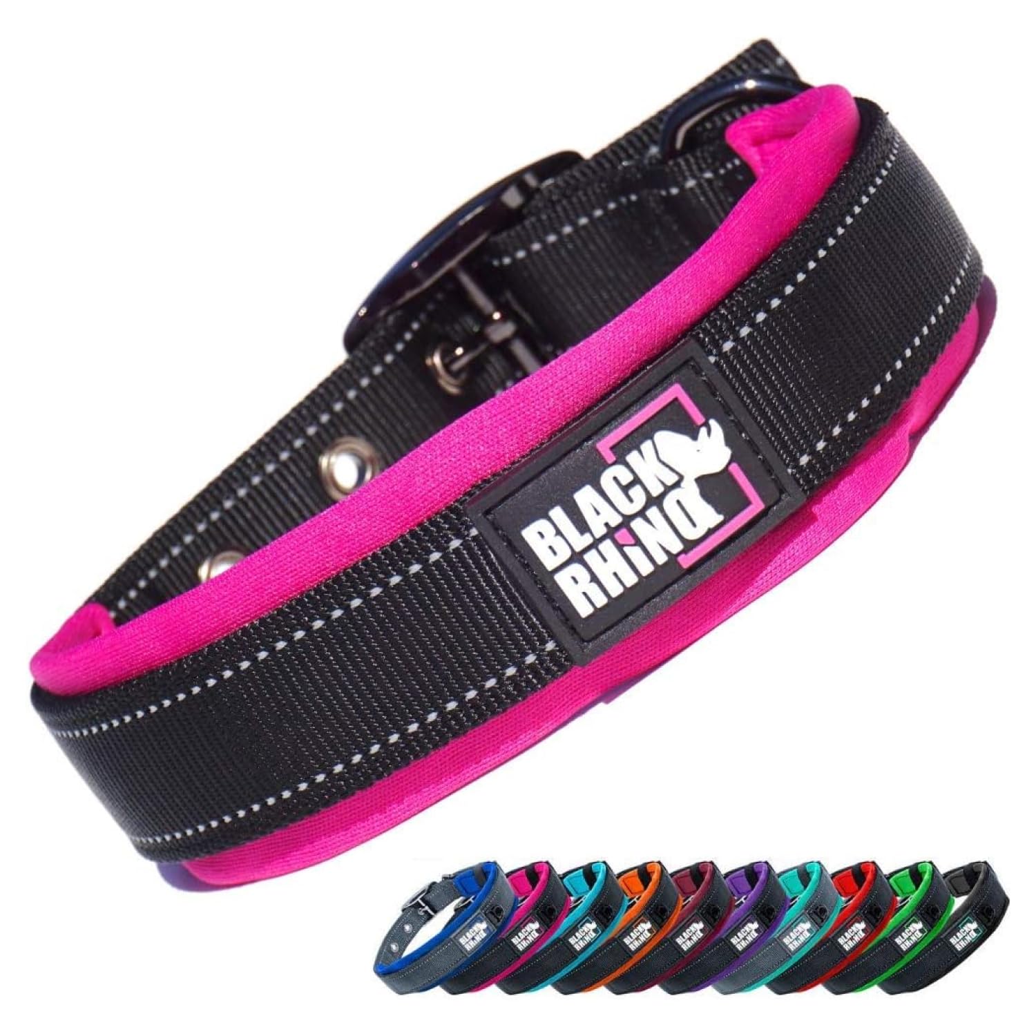 Black Rhino - The Comfort Collar Ultra Soft Neoprene Padded Dog Collar for All Breeds - Heavy Duty Adjustable Reflective Weather