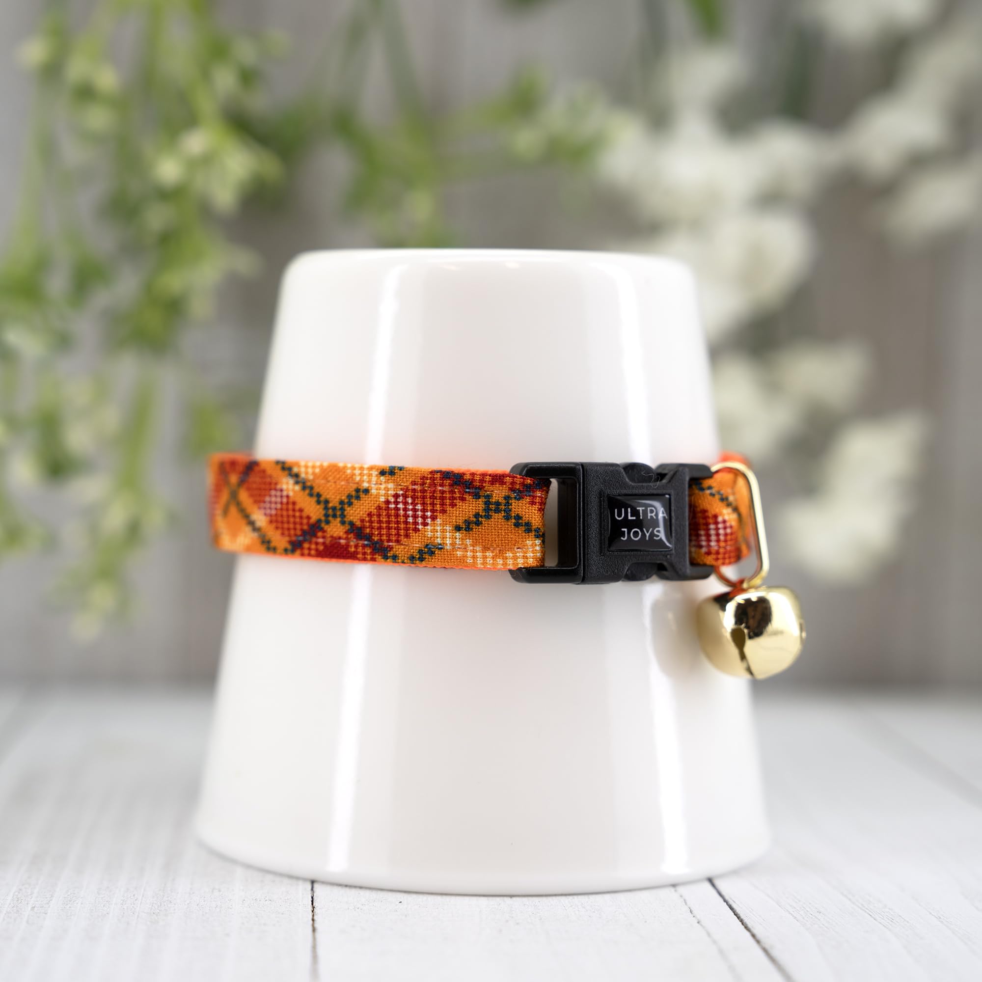 Ultra Joys Breakaway Cat Collar Kitten Collar With Bandana - Orange Plaid Large