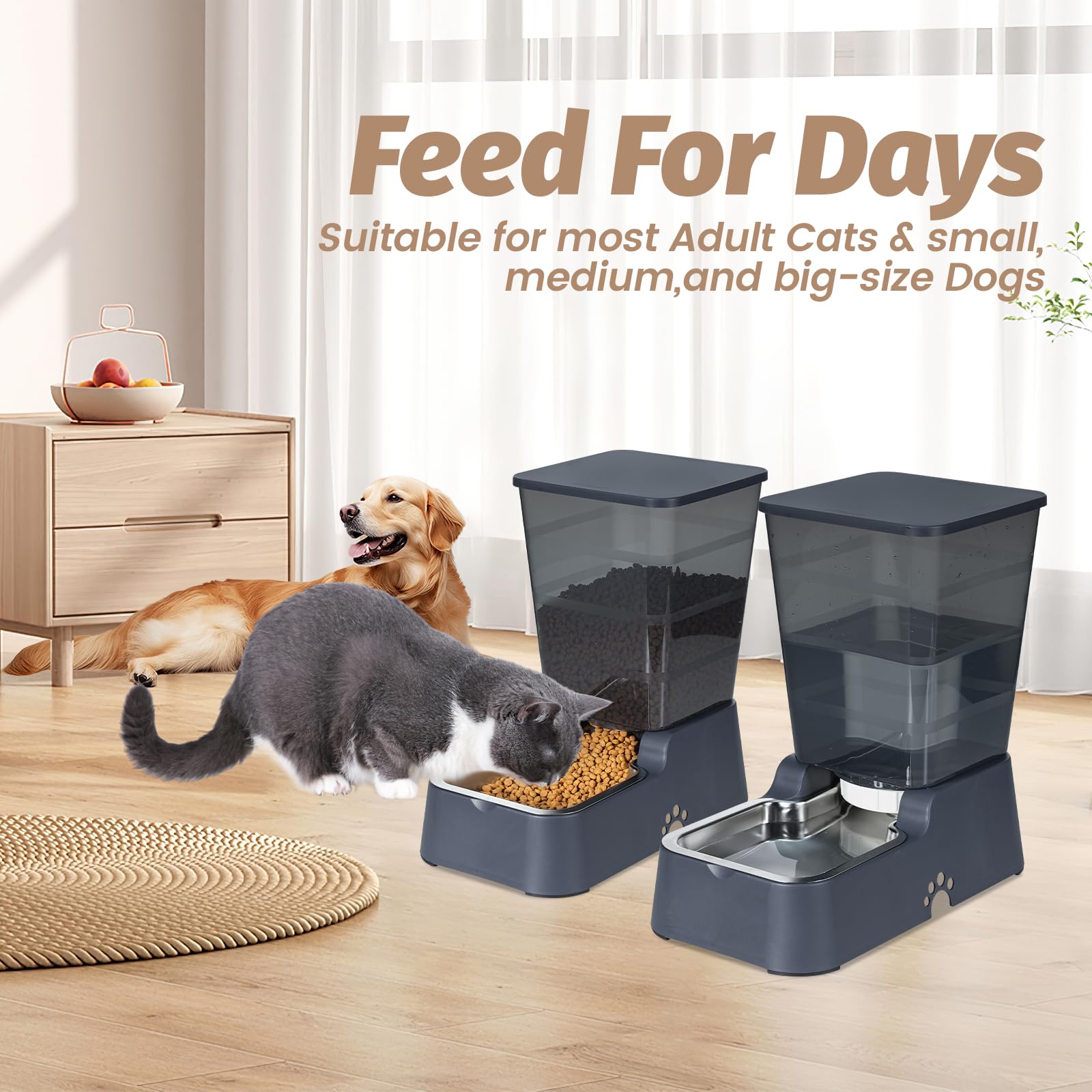 Leefele Automatic 5.4L/1.4Gal Pet Waterer, Automatic Dog Water Dispenser Gravity Stainless Steel Water Feeder, Large Capacity Fe