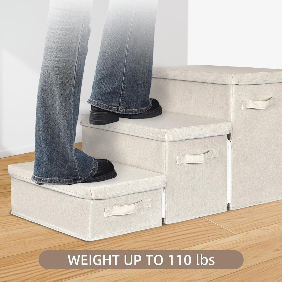 Weavelyrics Pet Stairs With Storage, Pet Step For Small Dogs And Cats, 3-Step Folding Pet Steps With Zip, Cat Stairs Dog Steps F