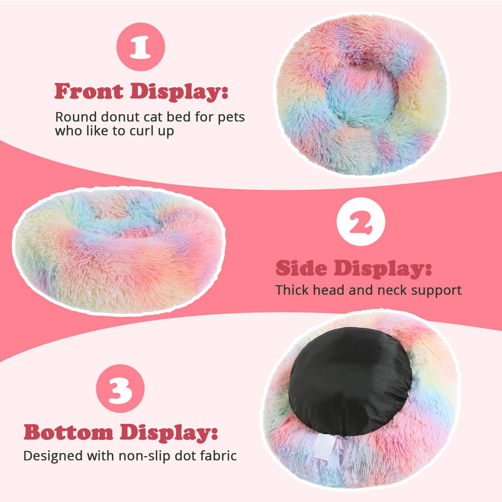 Jollyvogue Dog Beds, Calming Small Dog Bed, Anti-Anxiety Dog Bed For Small Dogs, Fluffy Donut Dog Bed, Cozy Dog Cat Cushion Bed For Small Medium Dogs (24')