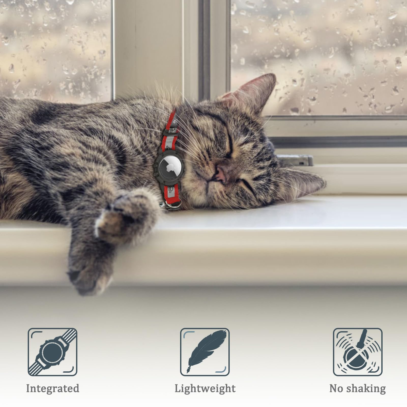 Odokele Reflective Cat Collar with AirTag Holder, Elastic Band, XS (7"-9"), Red, Nylon