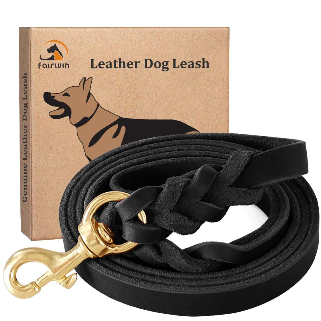 Fairwin Leather Dog Leash 6 Foot - Braided Best Military Grade Heavy Duty Dog Leash For Large Medium Small Dogs Training And Walking (Black, S:1/2' X5.6Ft)