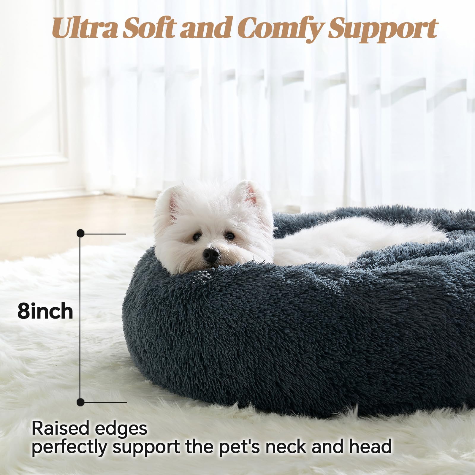 Calming Small Dog Bed, Donut Fluffy Anti-Anxiety Round Washable Cute Bed, Plush Cozy Cuddler Warming Soft Comfort Pet Bed For Sm