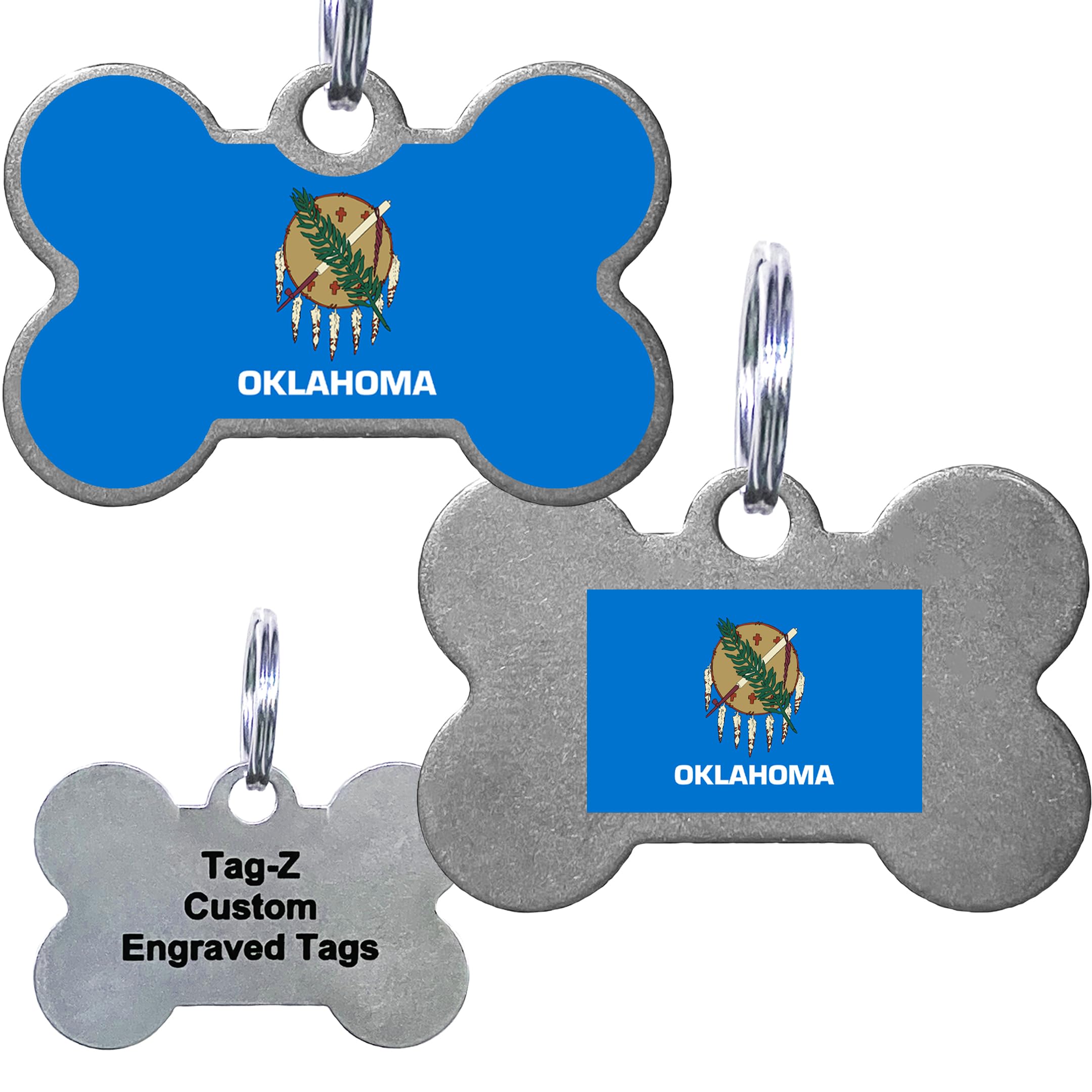 Oklahoma Flag Pet Id Tags, Custom Printed And Laser Engraved Bone