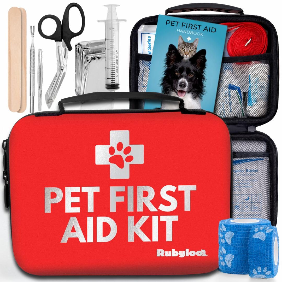 Cat & Dog First Aid Kit for Car, Home, Travel - Vet Approved Emergency Supplies - Dog Camping Essentials with Pet First Aid Guid