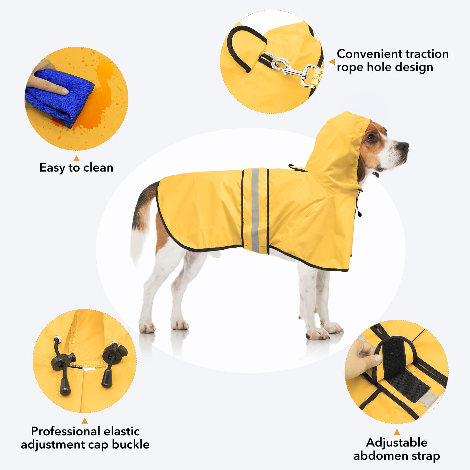 Ezierfy Raincoat Dogs - Waterproof Adjustable Pet Rain Coat Jacket, Lightweight Dog Hooded Rain Slicker Poncho With Reflective S