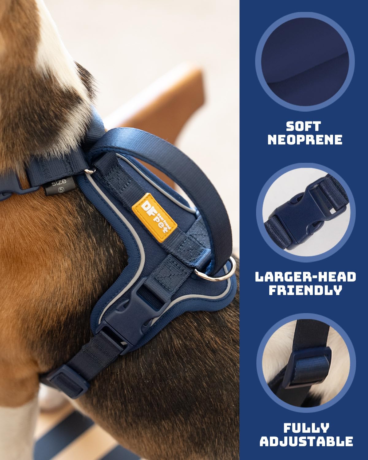Df Freedom No Pull Martingale Dog Harness, Gentle Control For No Choking, Front Clip Harness With Reflective, 5 Point Adjustable