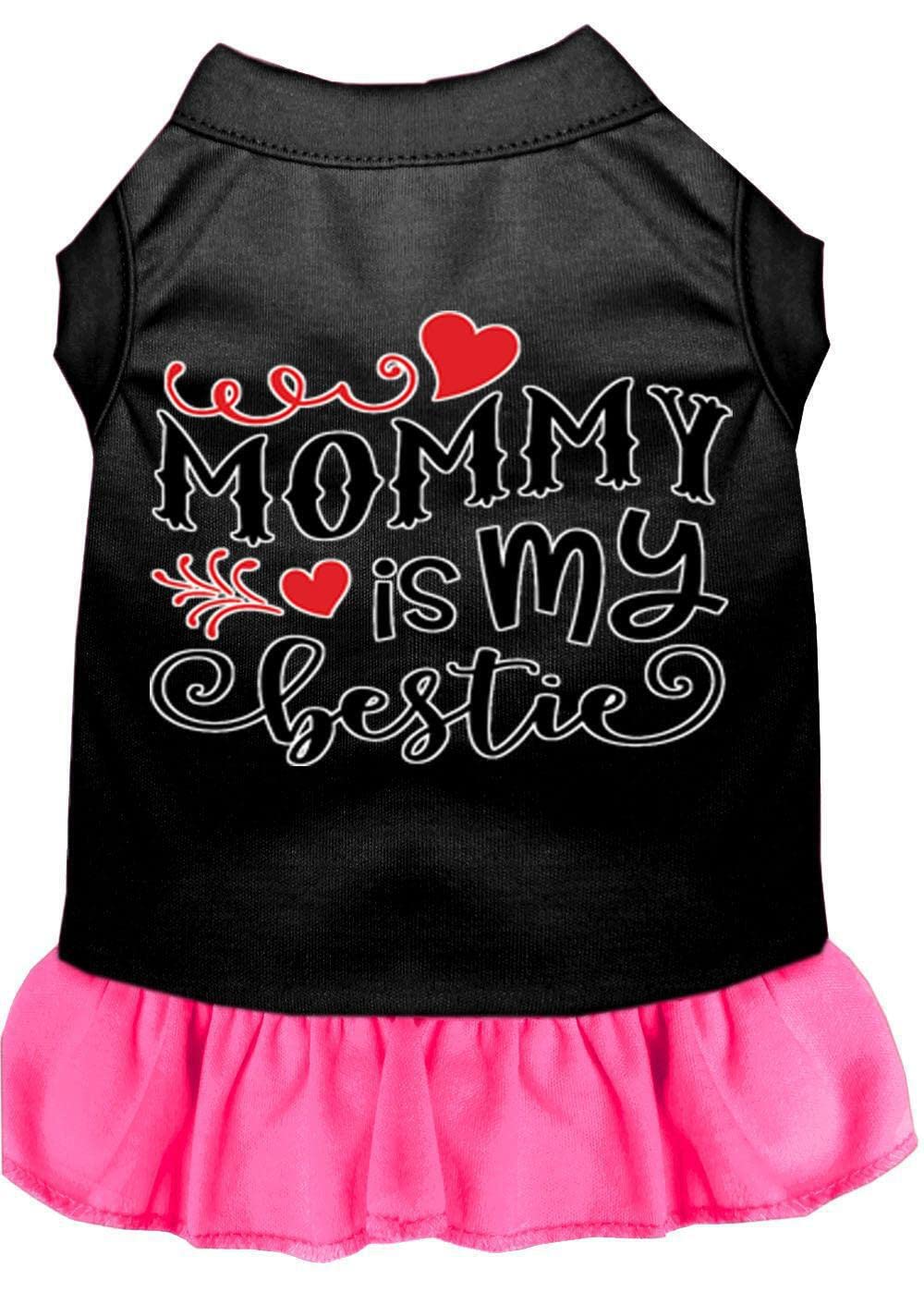 Pet Dog & Cat Dress Screen Printed, "Mommy Is My Bestie" Black W/Red LG (10-14 lbs.)