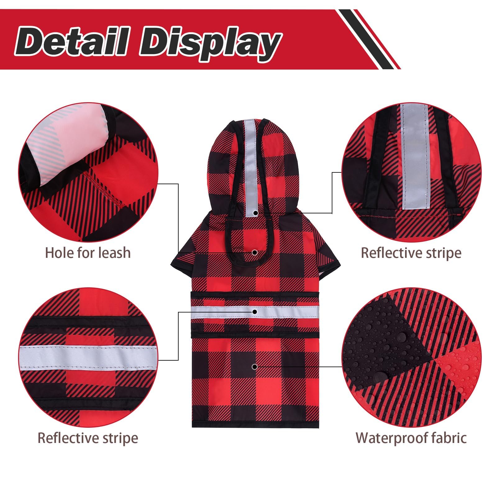 Kooltail Dog Raincoat Hooded Slicker Poncho With Leash Hole, Christmas Red Plaid Raincoat For Small Medium Dogs, Waterproof Dog