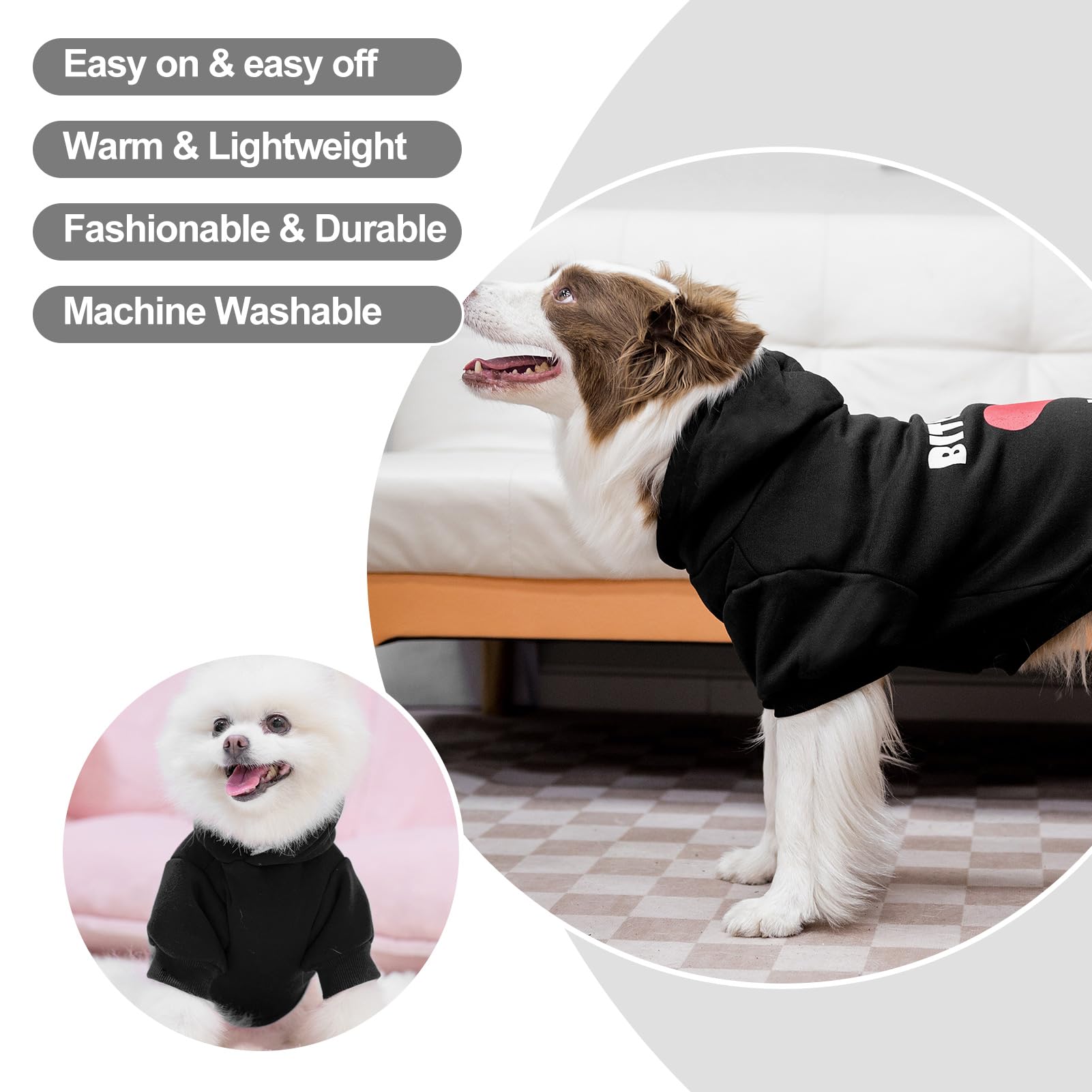 Expawlorer Dog Hoodies- Fall Soft And Warm Dog Sweatshirt With Leash Hole, Winter Autumn Fleece Pet Clothes With Bitches Love Me