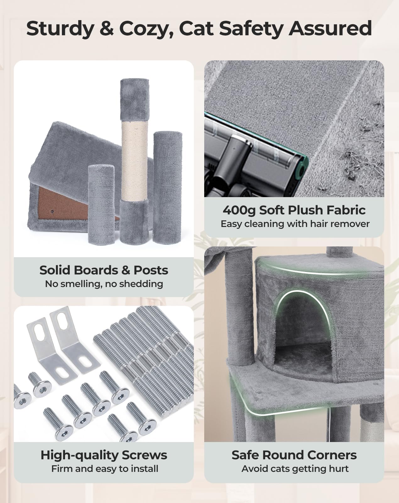 Floor To Ceiling Cat Tree Tower, Adjustable Height(85.6-114) 7-Level Tall Cat Tower With Scratching Post, Condo & Hammock Fo