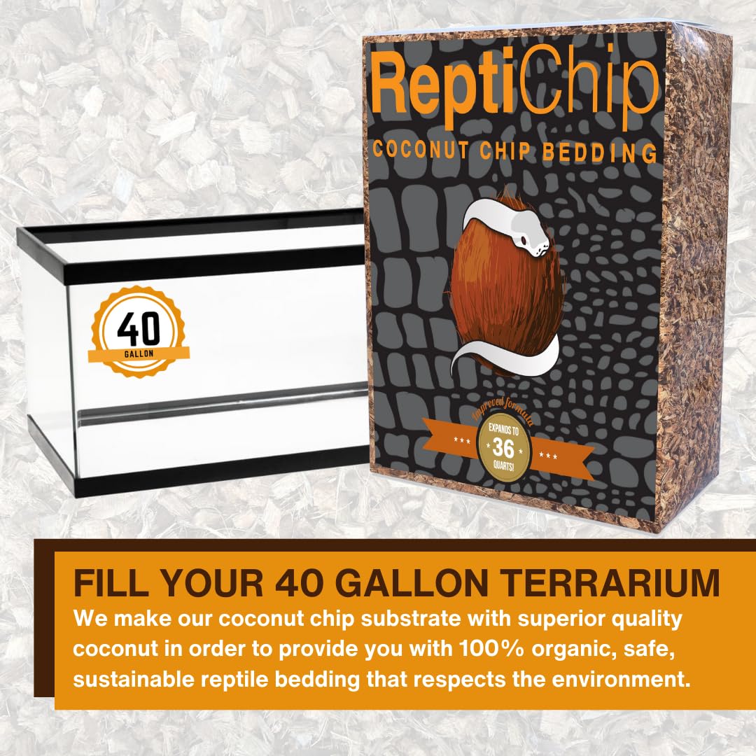 Reptichip Reptile Bedding Loose Coconut Chip 36 Quart 4 Pack Coco Husk Substrate Mulch For Snake Habitat, Ball Python Terrarium,