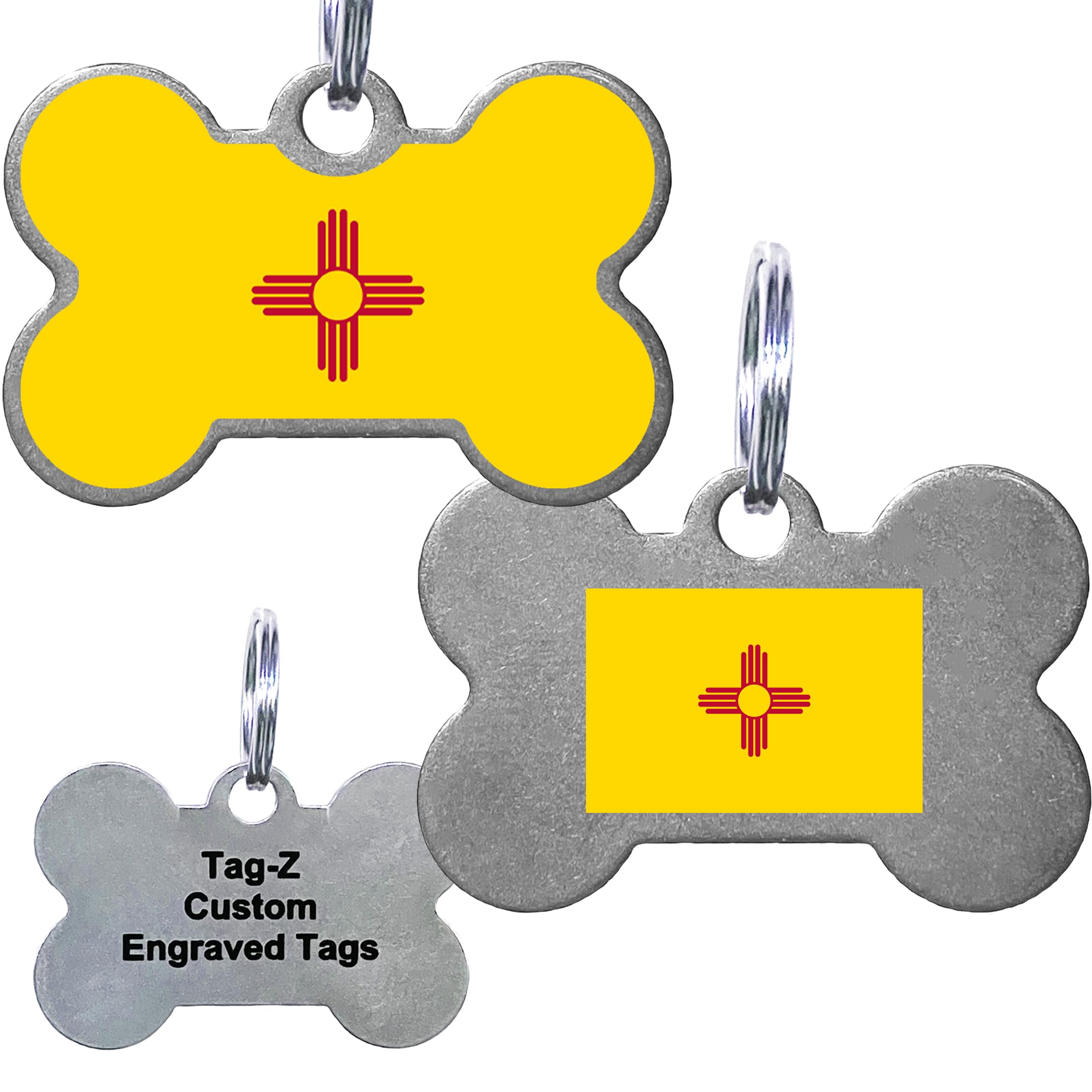 New Mexico Flag Pet Id Tags, Custom Printed And Laser Engraved Bone