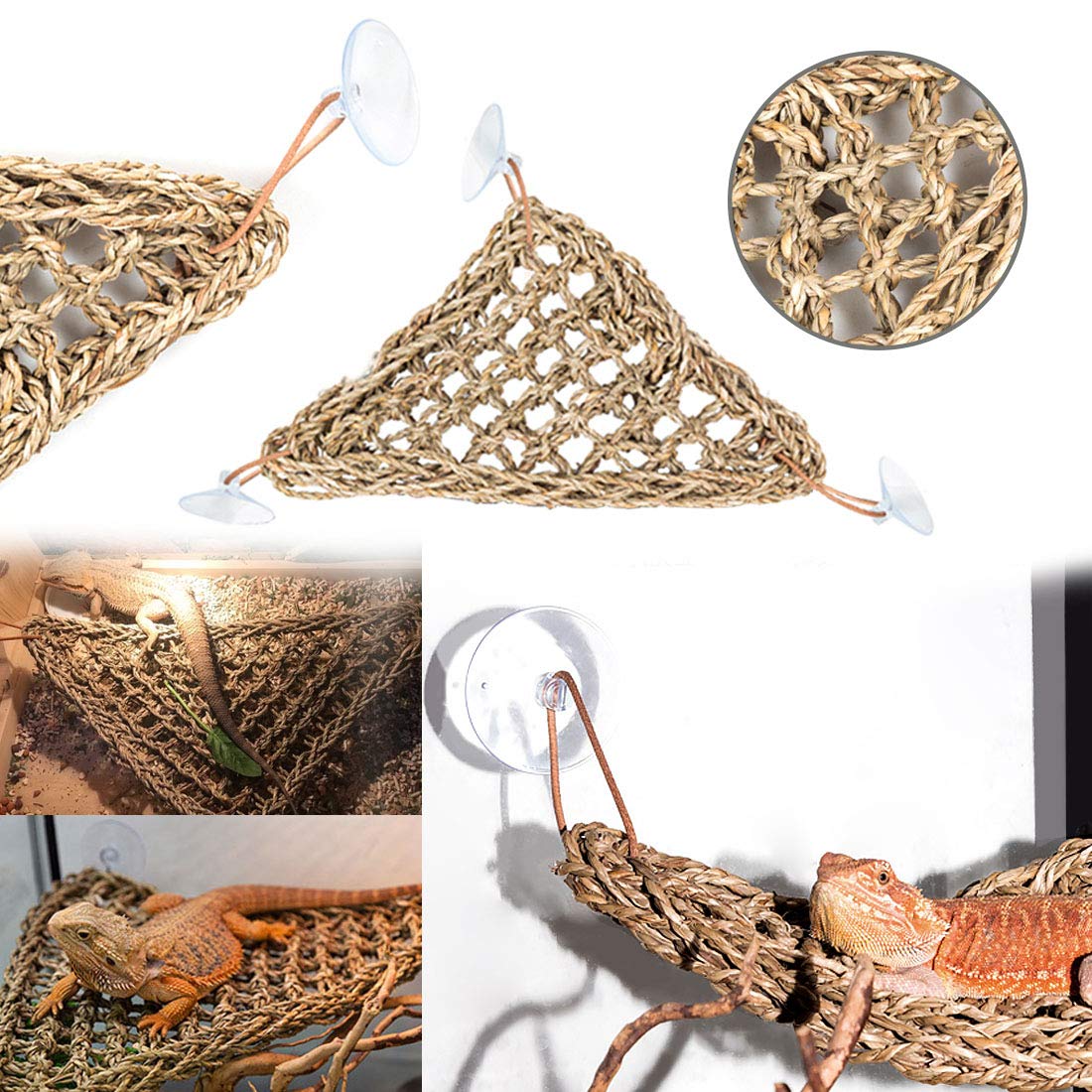 PINVNBY Bearded Dragon Tank Accessories,Lizard Habitat Hammock Reptile Natural Coconut Shell Cave Jungle Climber Bendable Vines
