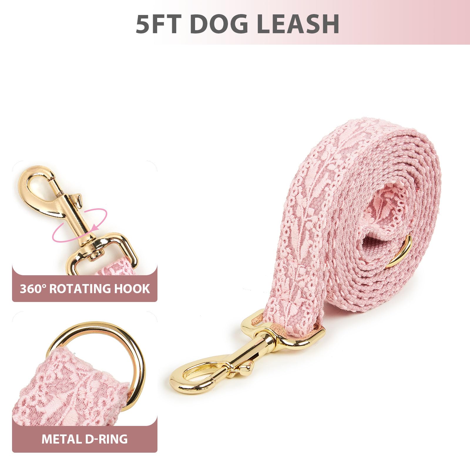 Hqrea Summer Girl Dog Collar And Leash Set Soft Cotton Lace Handmade Embroidered Personalized Designer Heavy-Duty Dog Collars Fo