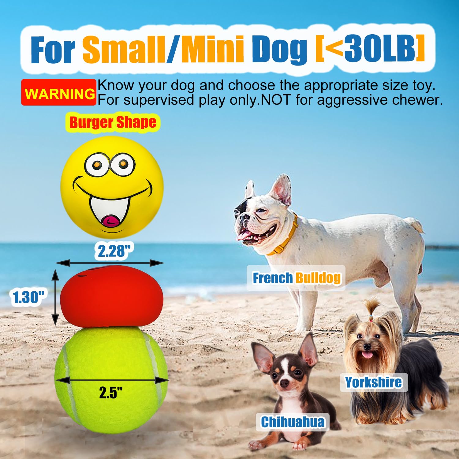 Holysteed Latex Dog Squeaky Toys Rubber Soft Dog Toys Chewing Squeaky Toy Fetch Play Balls Toy For Puppy Small Pets Dog 6Pcs For Mini, Small Breeds, 2.28'*2.28'*1.30'