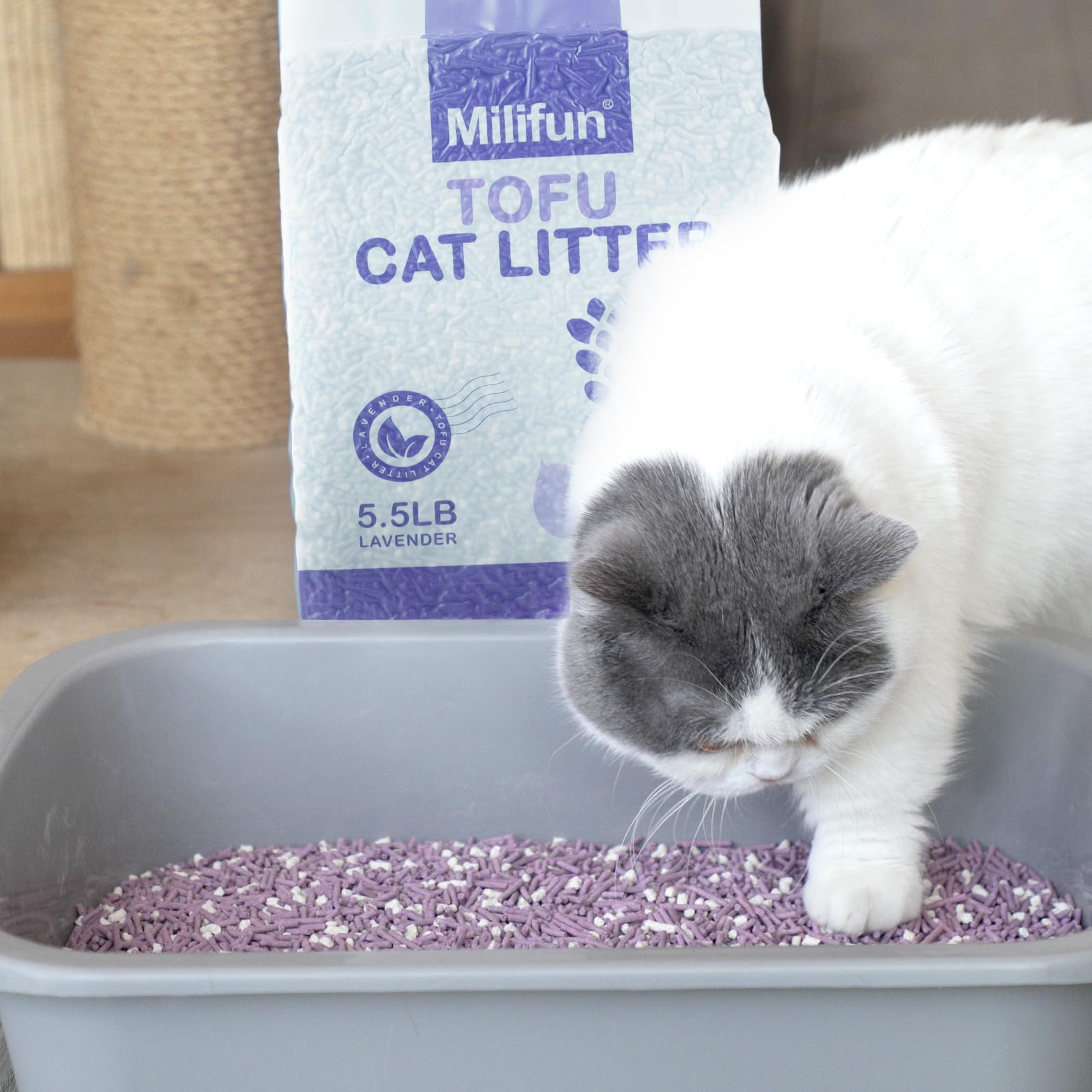 Tofu Cat Litter, Dust-Free Kitty Litter, Fast Drying, Ultra Absorbent Clumping Cat Pellets, Lavender Odor Control, Less Scatteri