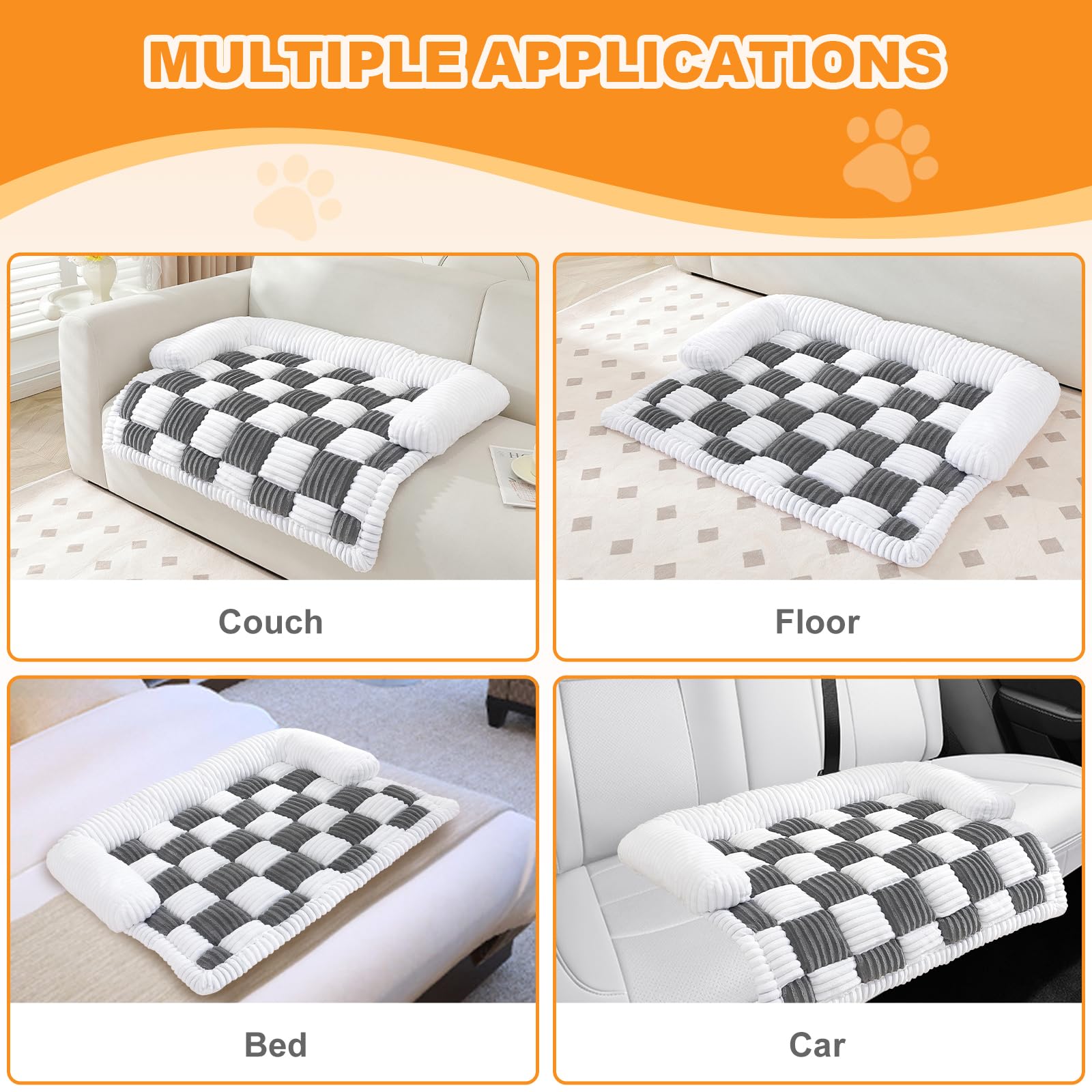 Extra Large Dog Bed For Couch, Washable Pet Bed Mat, Checkerboard Cozy Plush Sofa Mat, Pet Couch Cover Furniture Protector For S