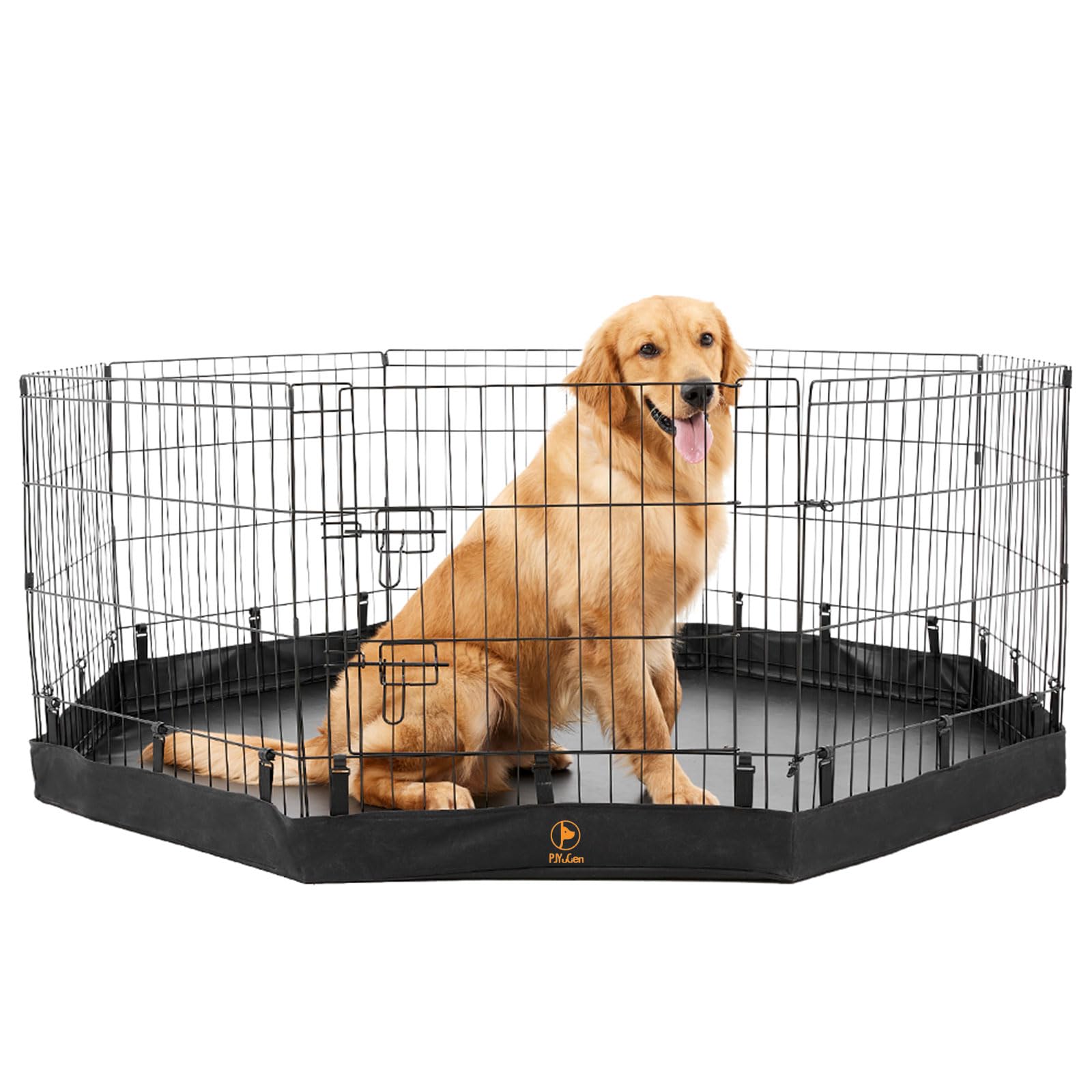 Pjyucien Dog Playpen Bottom Pad,Fits 24 Inch 8 Panels Regular Octagon Metal Exercise Pet Pen,Elastic Buckles Connections,Black (