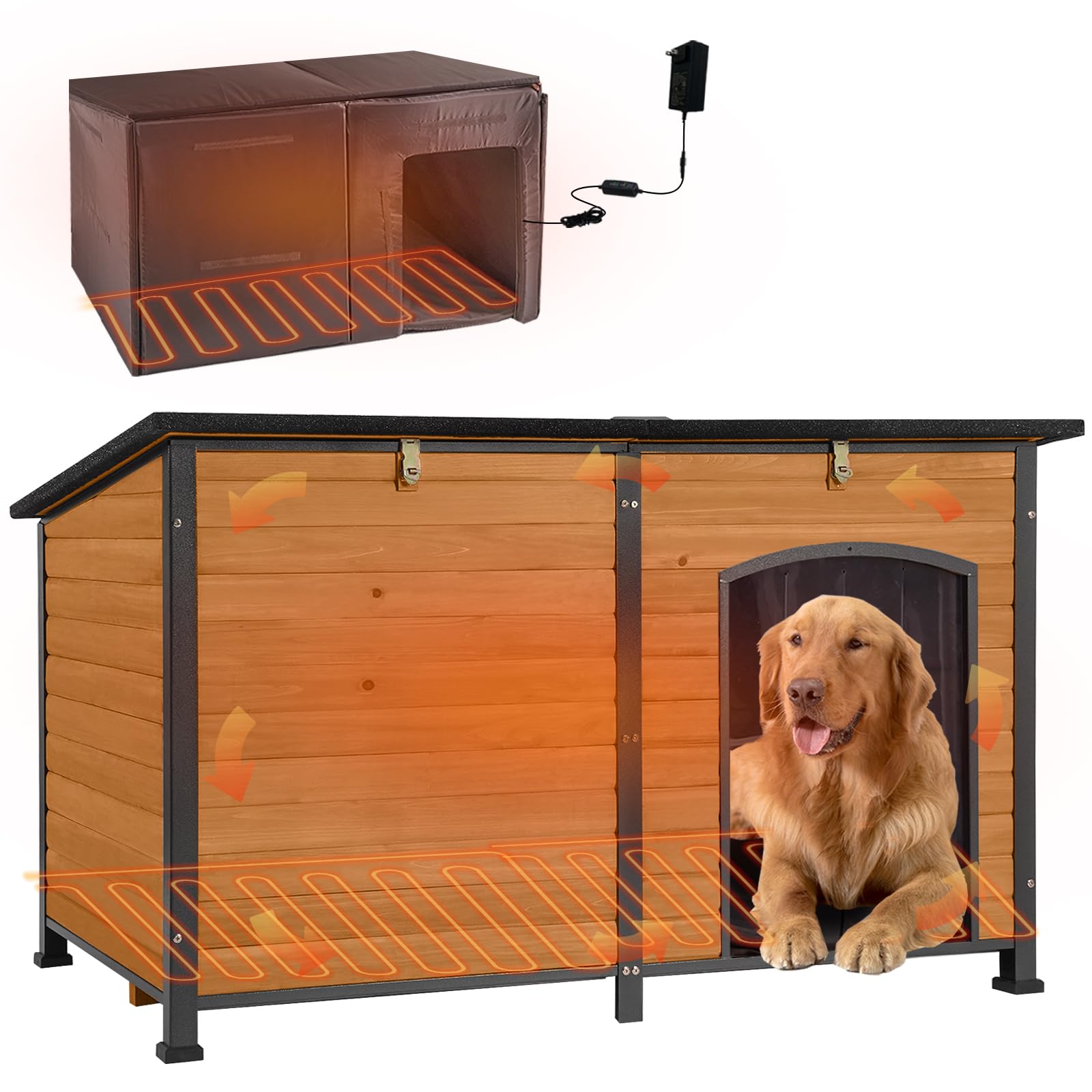 Gutinneen Heated Dog House Outdoor 59.1 Extra Large Dog Kennel With Metal Frame Insulated Dog Crate Cage For Large Dogs Outsid