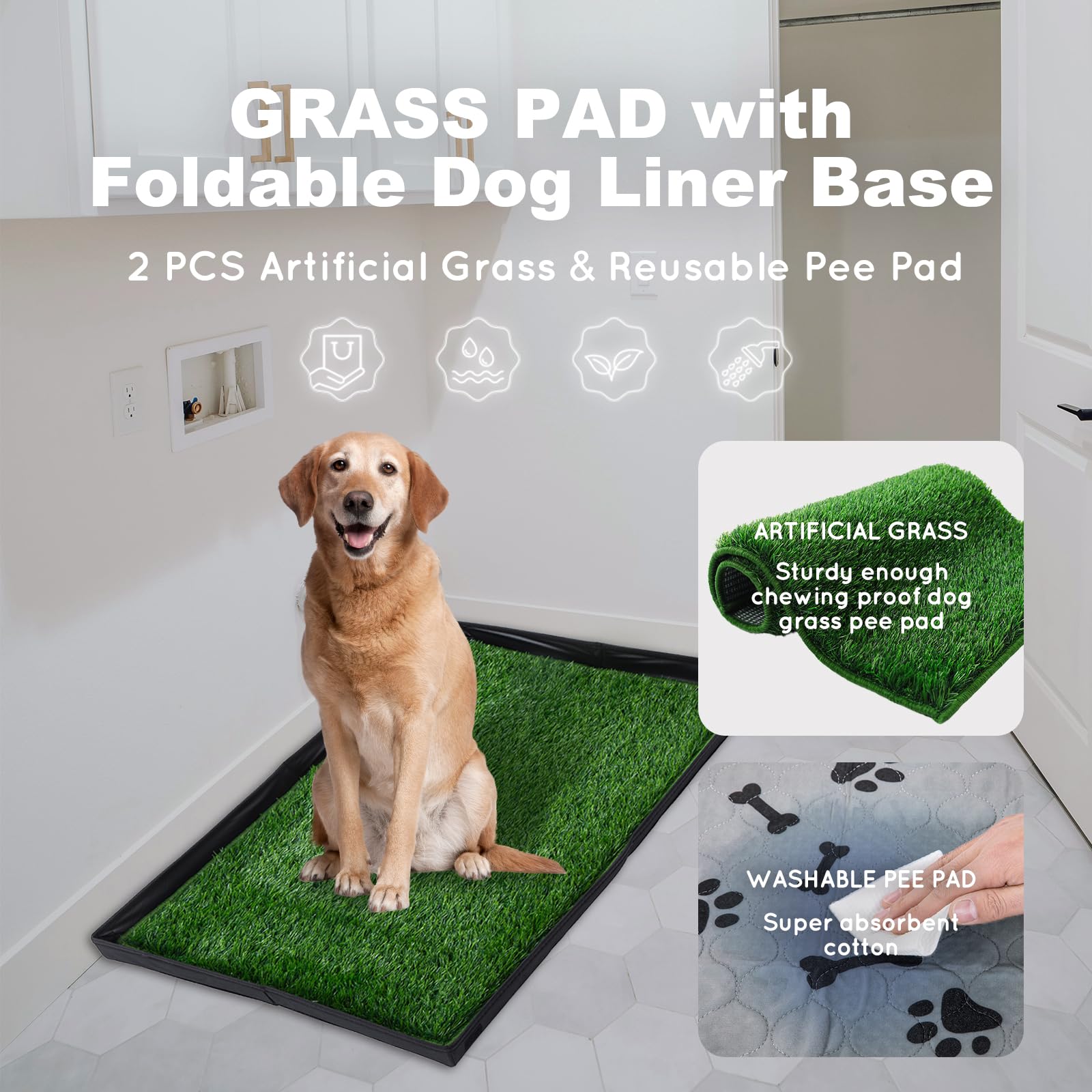 Hq4Us 4Legs Dog Grass Pad With Foldable Dog Litter Box,Small Liner Base For Balcony,Ultra-Absorbent Artificial Grass Pads For Do