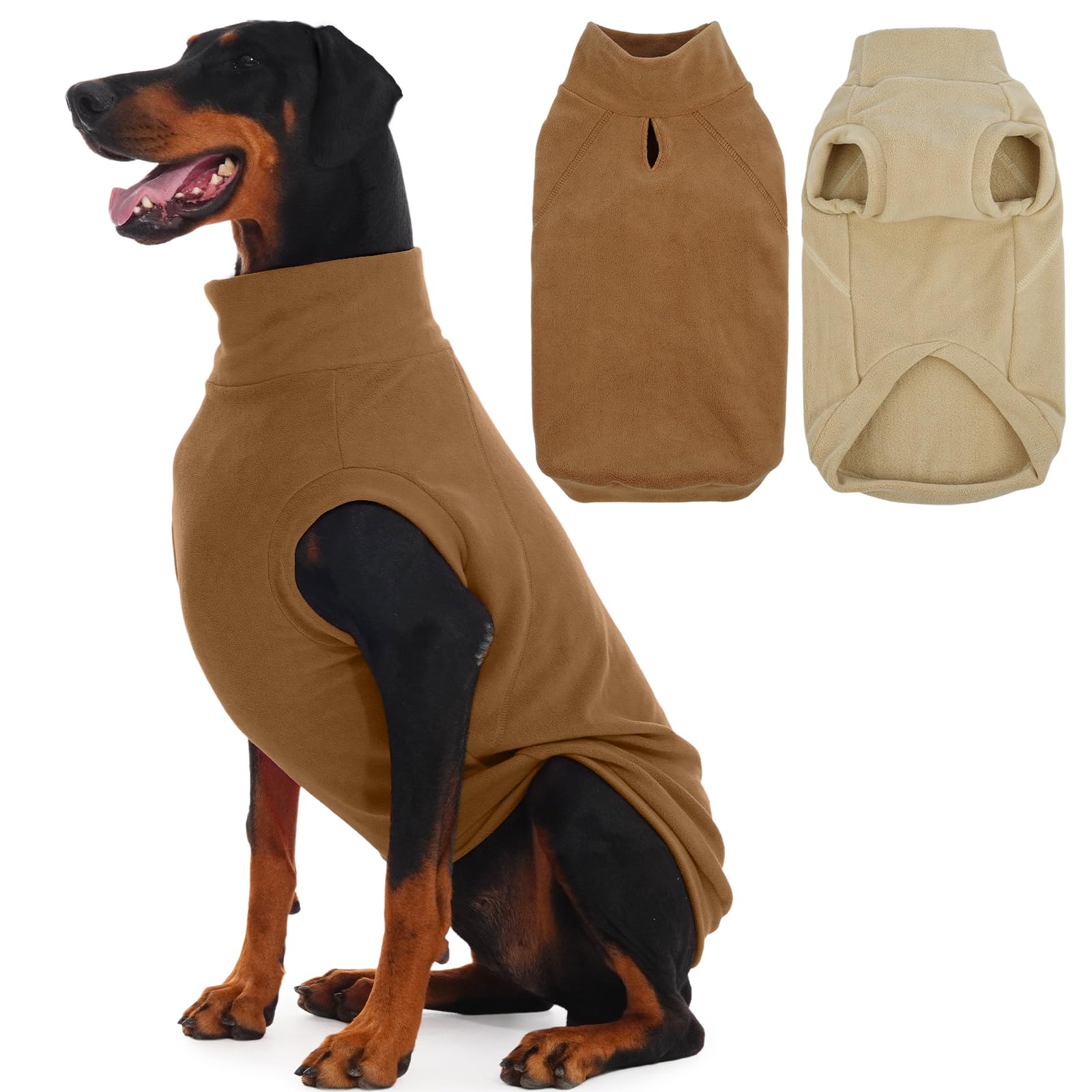 IECOii 2 Pack 4XL Warm Fleece Dog Coats for Doberman - Stretchy Winter Sweaters for Large Dogs, Soft Sweatshirts for Cold Weathe
