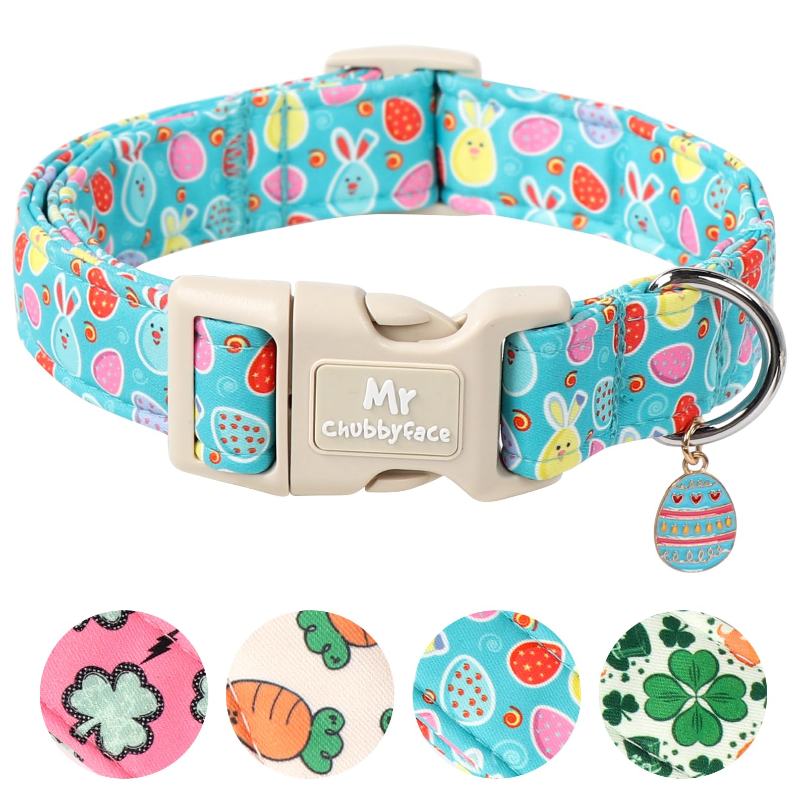 Mr.Chubbyface Easter Dog Collar, Bunny Eggs Print Dog Collars,Soft Durable Adjustable Colorful Eggs Pet Collar, Cute Easter Coll