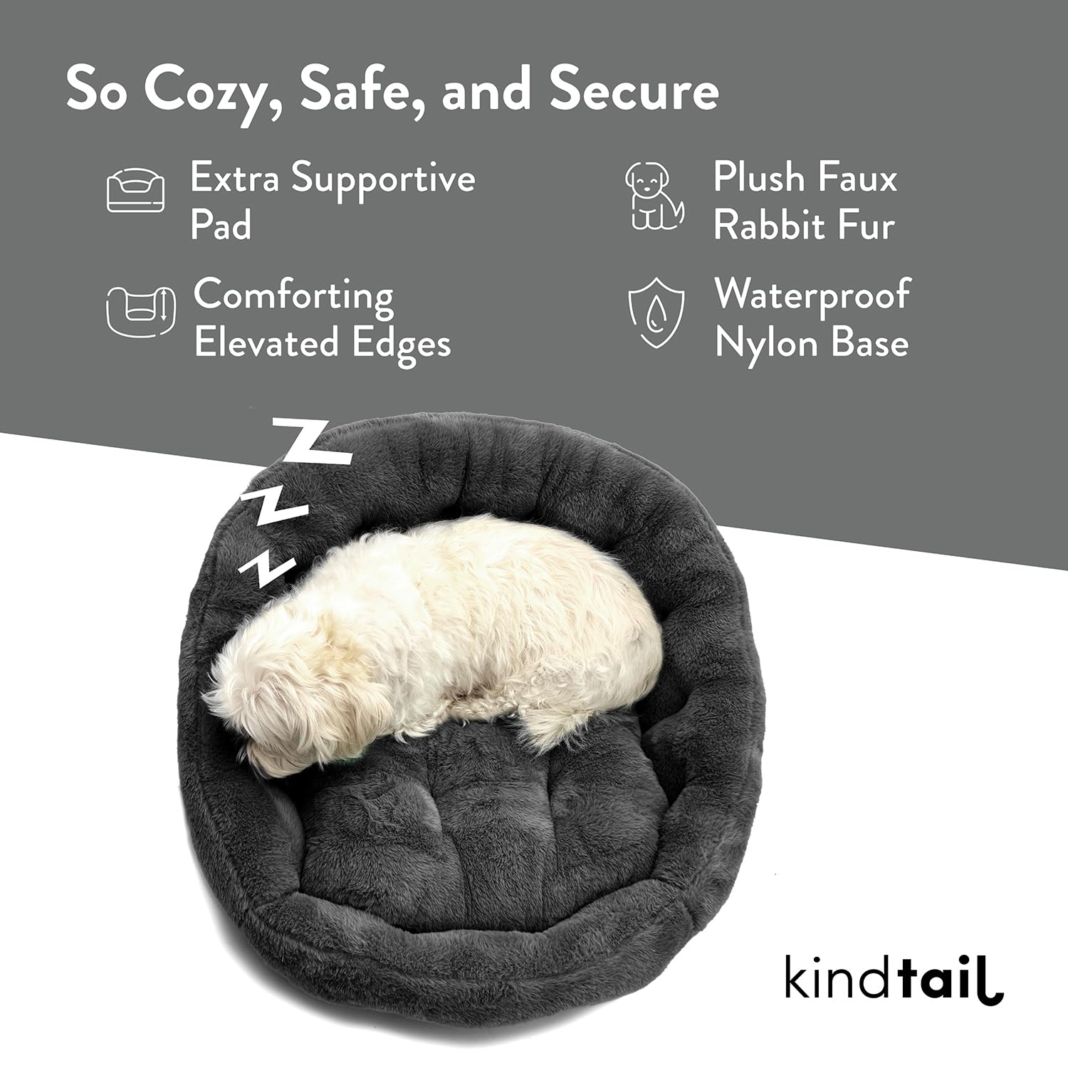 Kindtail Medium Orthopedic Dog And Cat Bed - Faux Fur Luxury Cuddler For Pets Under 25Lbs, Comfortable Waterproof Material With