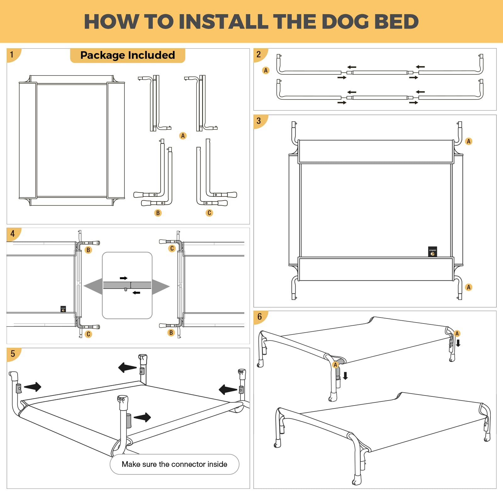 Veehoo Elevated Dog Bed, Outdoor Raised Dog Cots Bed For Large Dogs, Cooling Camping Elevated Pet Bed With Slope Headrest For Indoor And Outdoor, Washable Breathable, Large, Black, Cwc2204