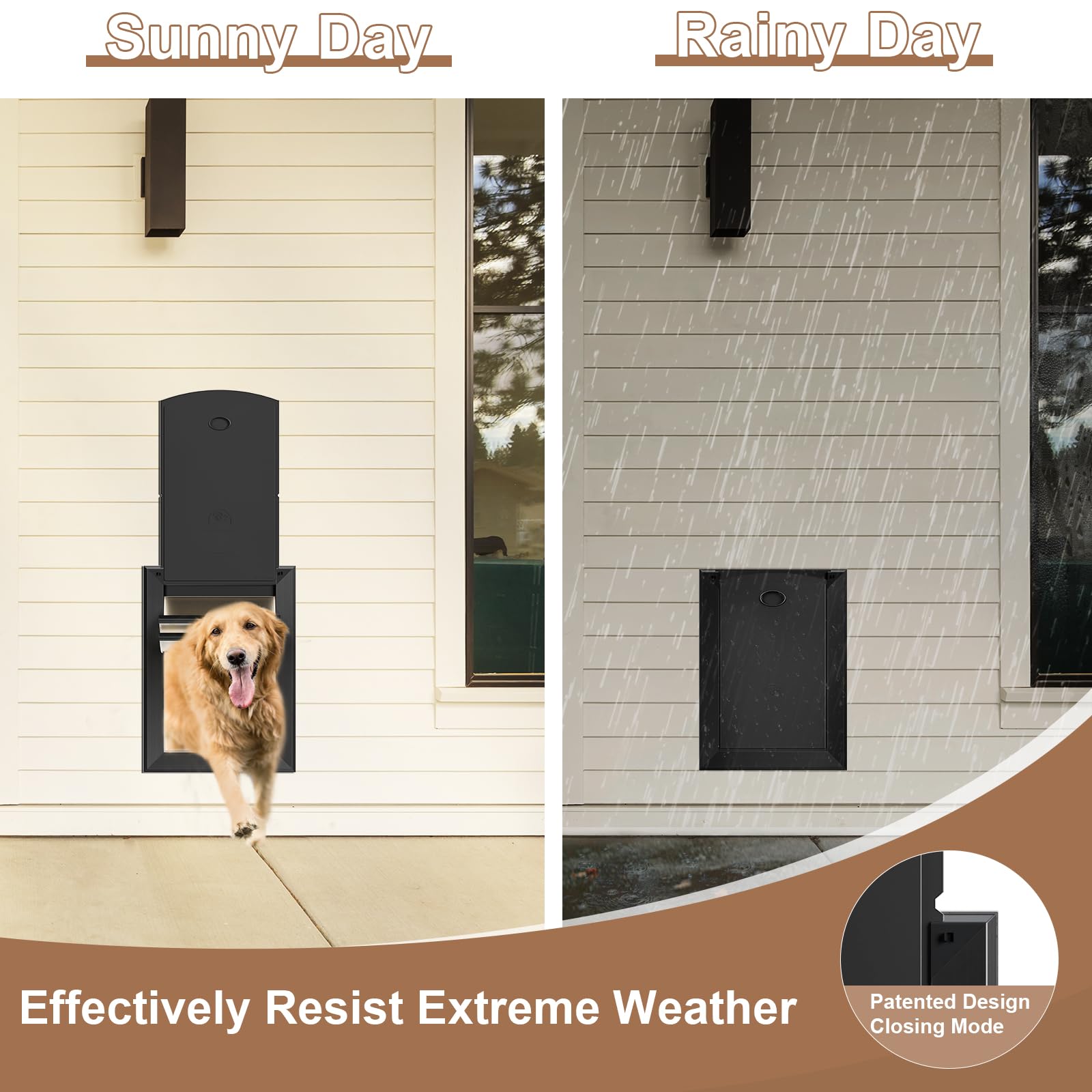 Sammak Large Dog Door - Heavy Duty Aluminum Frame, Telescoping Tunnel, Black, Up to 110lbs, Model Sammak-L