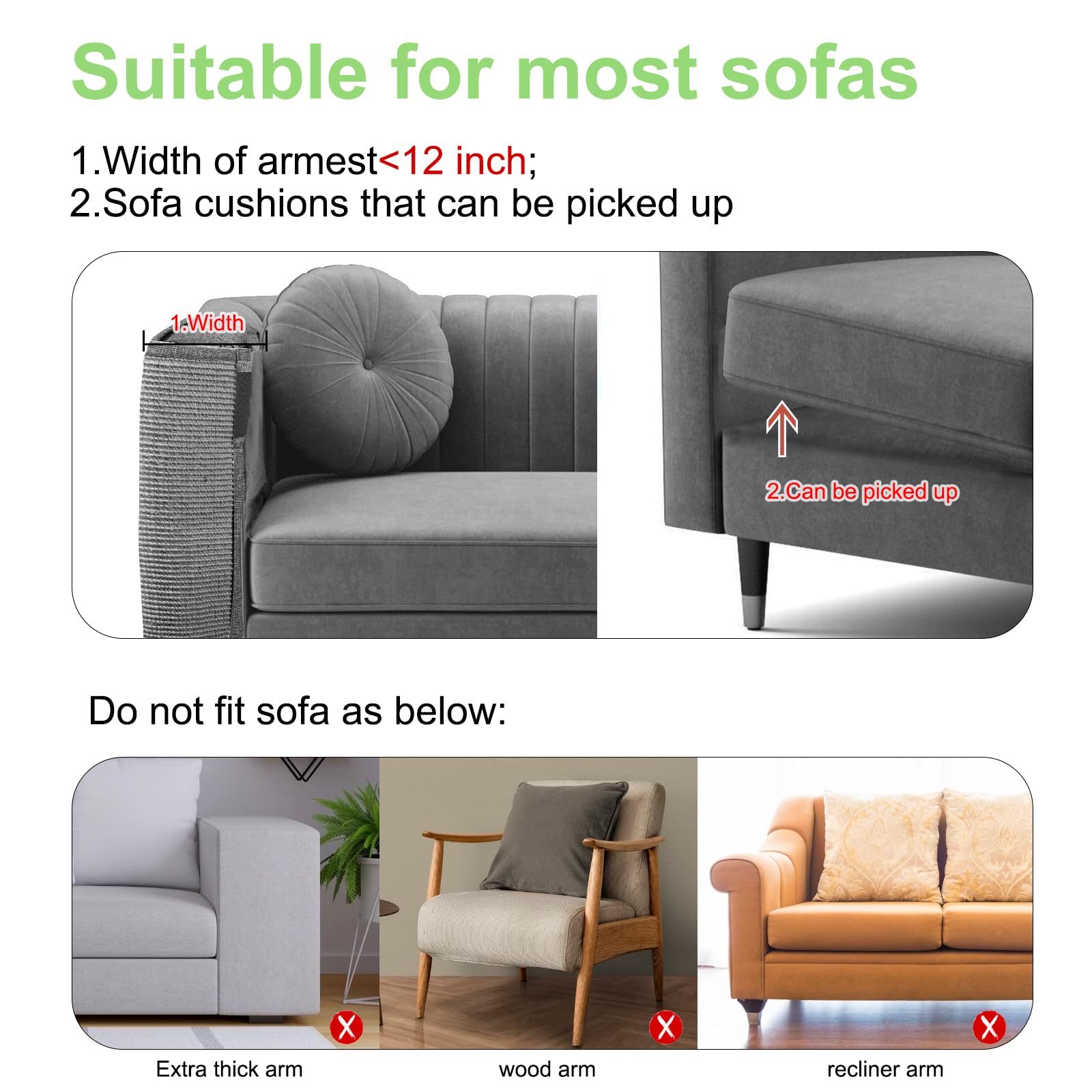 Oroonoko Cat Scratch Couch Protector,23.6L*19.6Winch Furniture Protector Pad,Cat Sofa Arm Sheild With Grey Natural Sisal For Pro