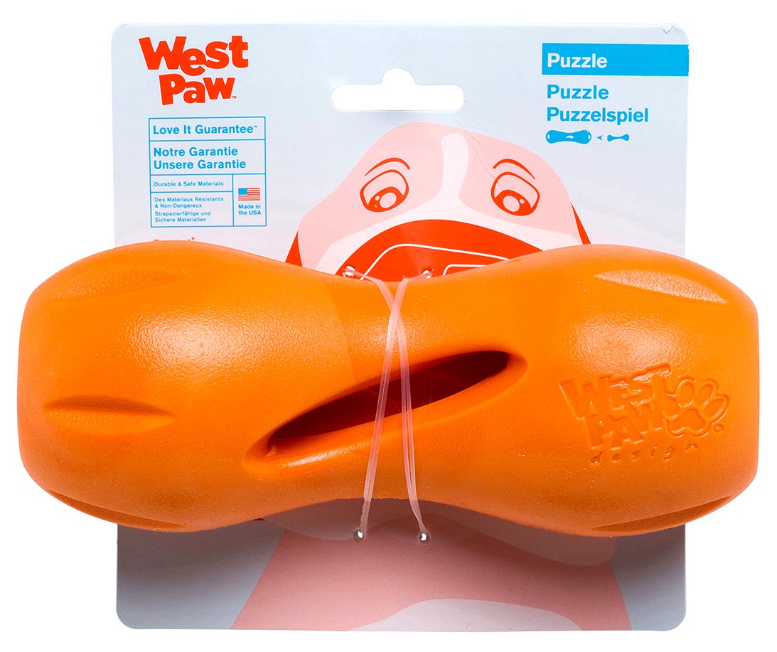 West Paw Zogoflex Qwizl Dog Puzzle Treat Toy - Interactive Chew Toy for Dogs - Dispenses Pet Treats - Brightly-Colored Dog Enric