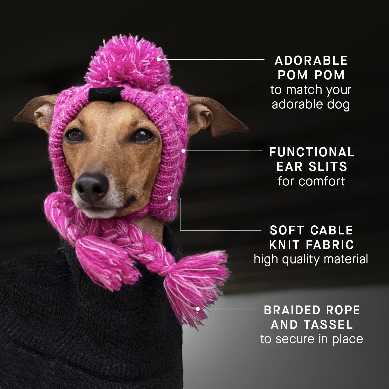 Canada Pooch Pom Pom Winter Dog Protection Hat - Knitted Warm Dog Beanie | Cozy Dog Cap With Tassel, Keeps Dogs Comfy On Cold Days, Breathable Ear Slits, Great For Dogs Pink/S