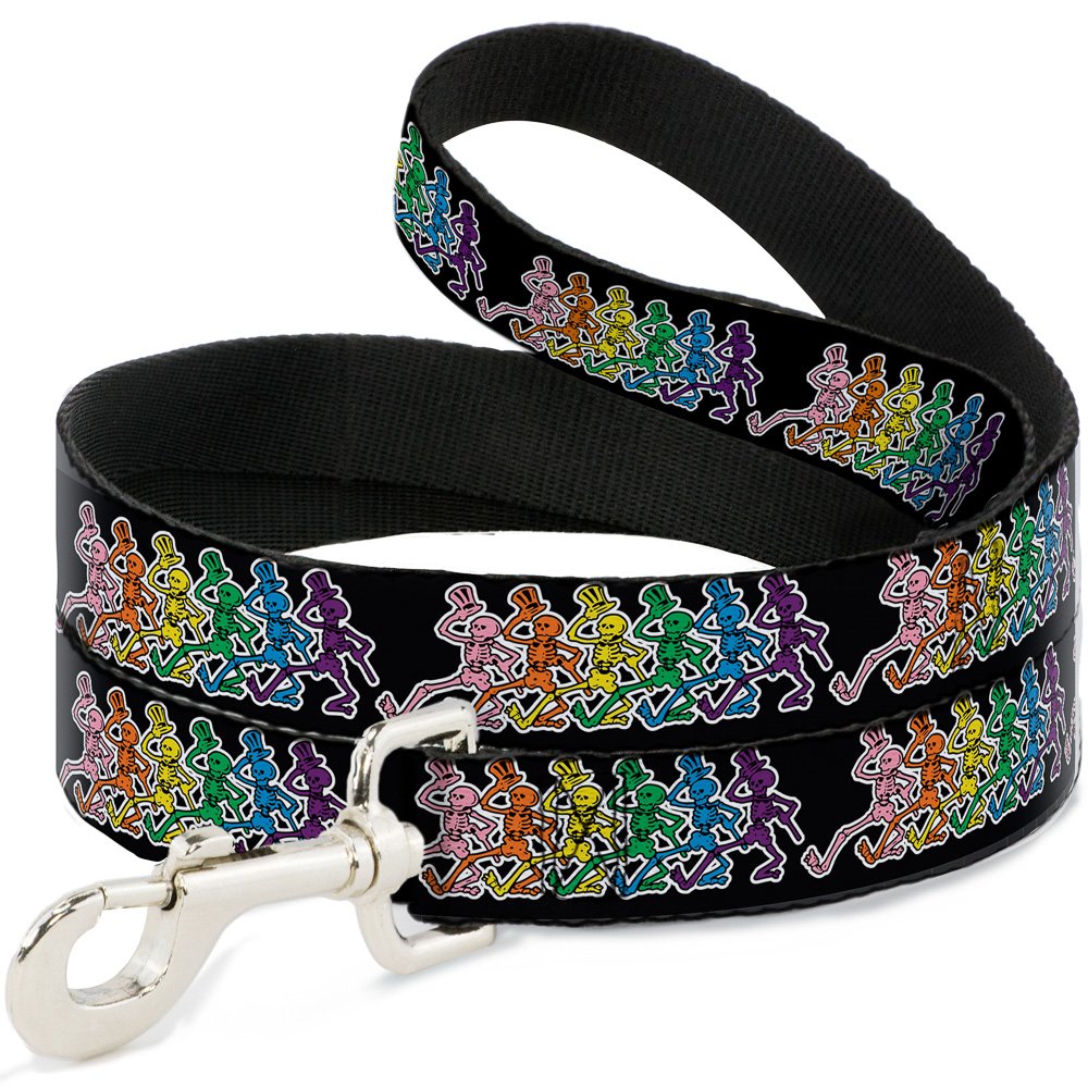 Dog Leash Dancing Skeletons Black Multi Color 6 Feet Long 1.0 Inch Wide