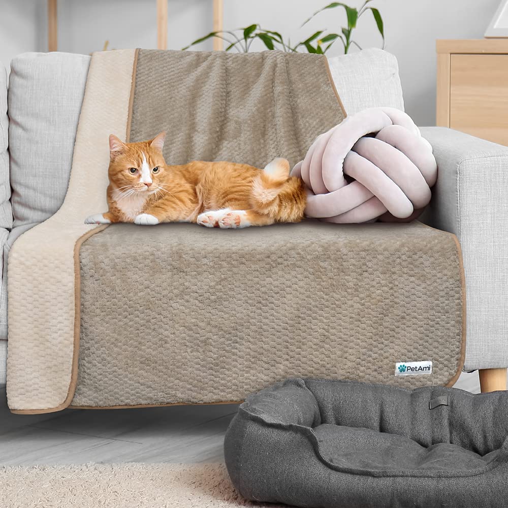 Petami Waterproof Dog Blanket, Leakproof Xl Pet Blanket For Large Dogs, Furniture Sofa Couch Cover Protector, Fleece Cat Throw Bed Crate Kennel, Reversible Washable Soft Plush, Twin 60X80 Taupe Beige