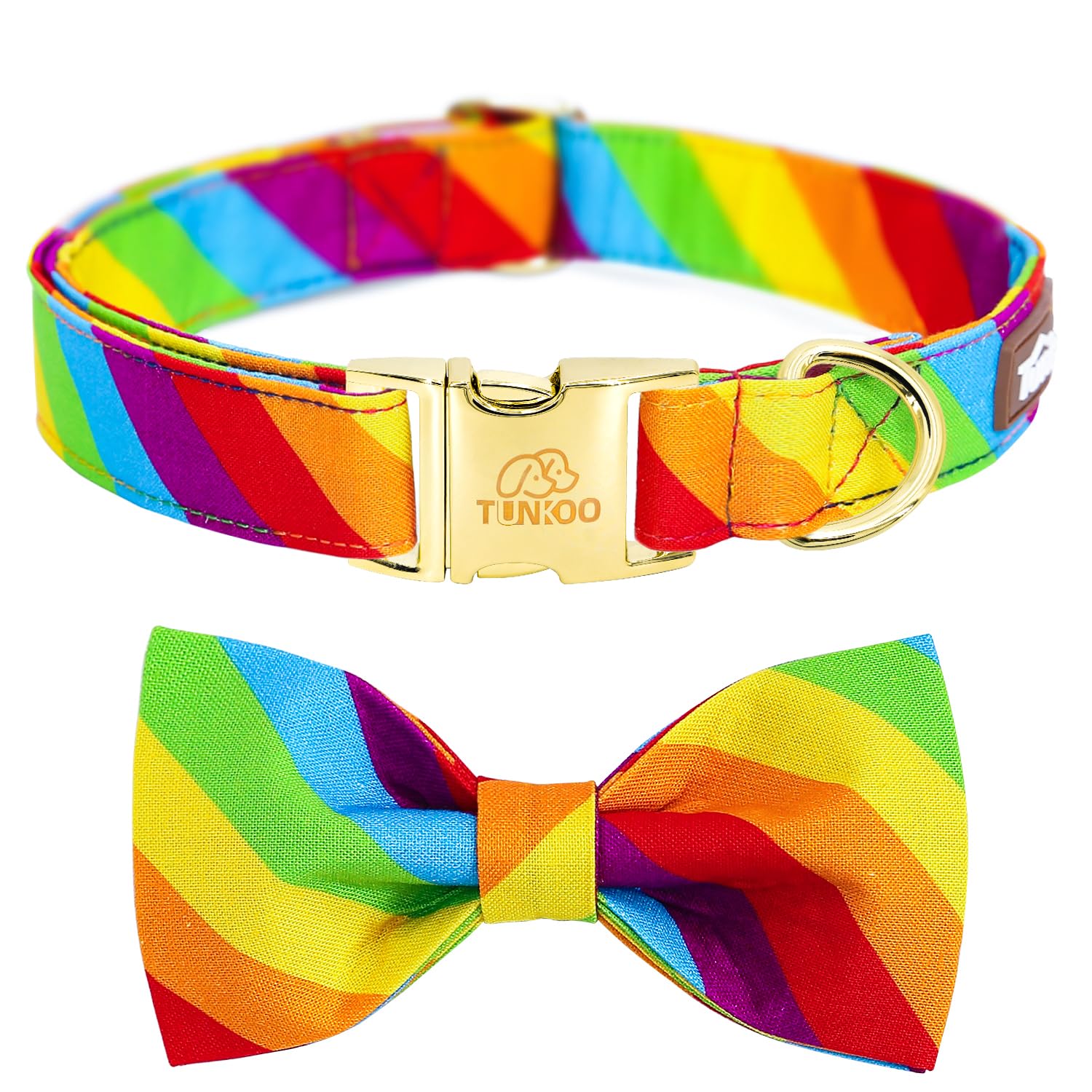 Tunkoo Rainbow Dog Collar With Very Pretty Bow Tie For Lgbt Pride Month - Adjustable And Comfortable Collar For Large Medium Sma